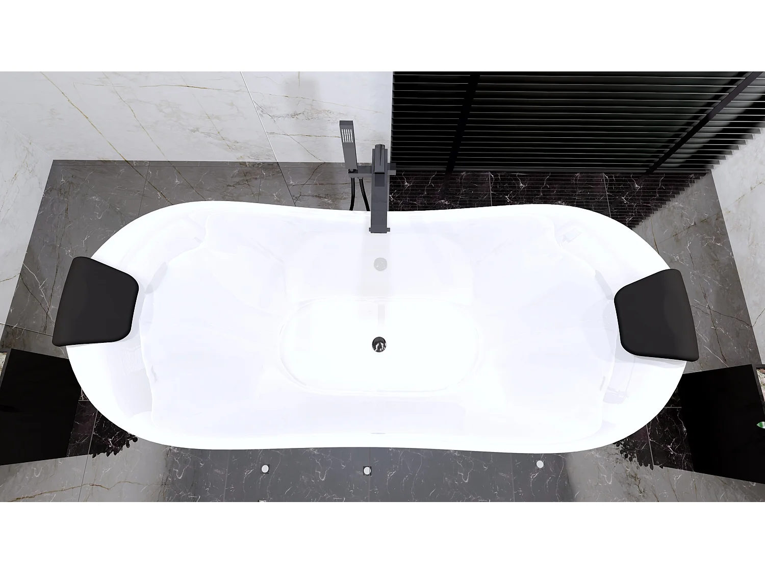 Baignoire à poser îlot IVAR 180x80 acrylique blanc + appuie-tête KODI (2 pcs.) + Vidage à chromé