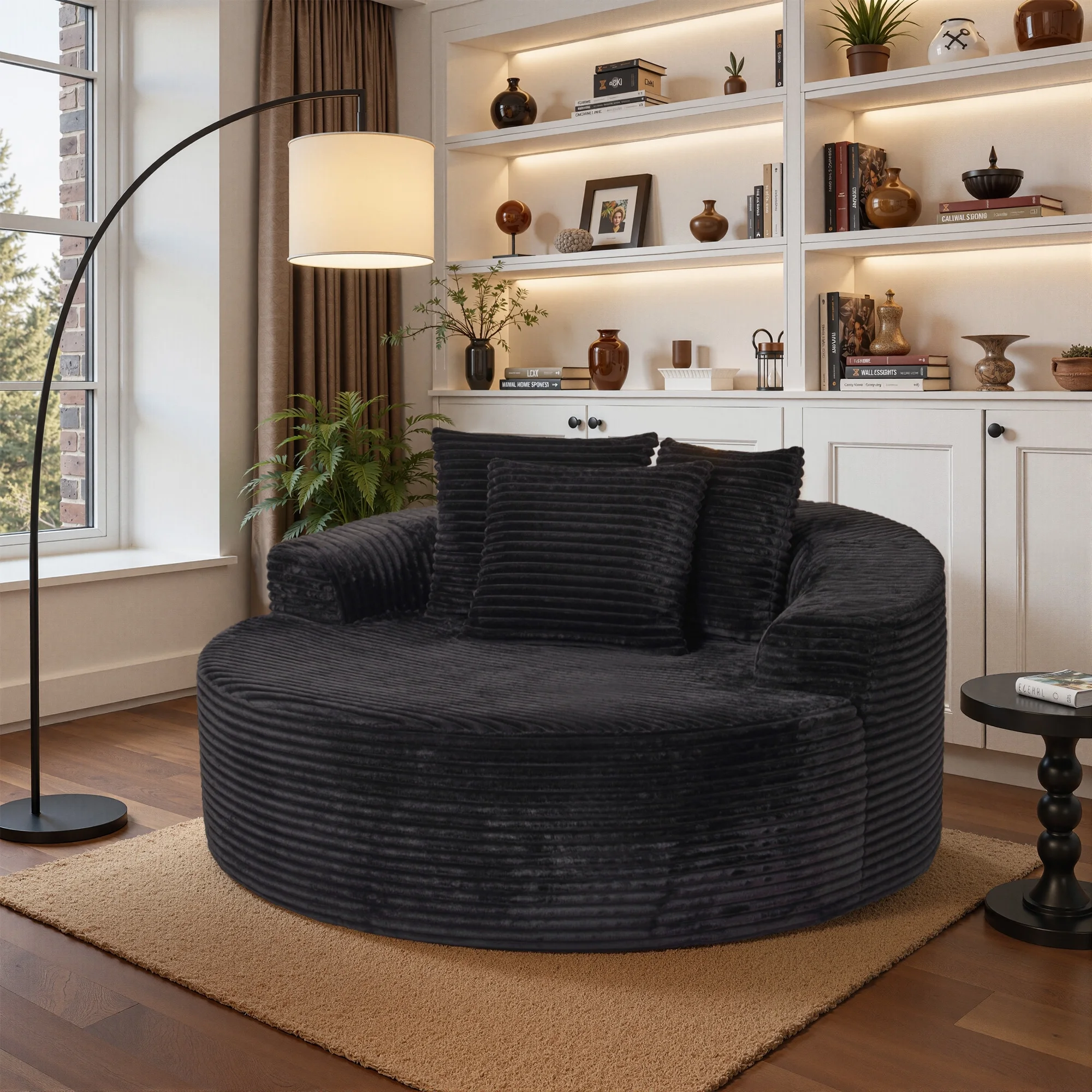 Ovios 58'' Oversized Chaise Lounge Indoor Chair Modern Cloud Floor Sofa Bed Comfy Upholstered Sleeper Couch Deep Seat Accent Reading Chair for Living Room, Bedroom, No Assembly, Black(Plush Corduroy) - Image 2