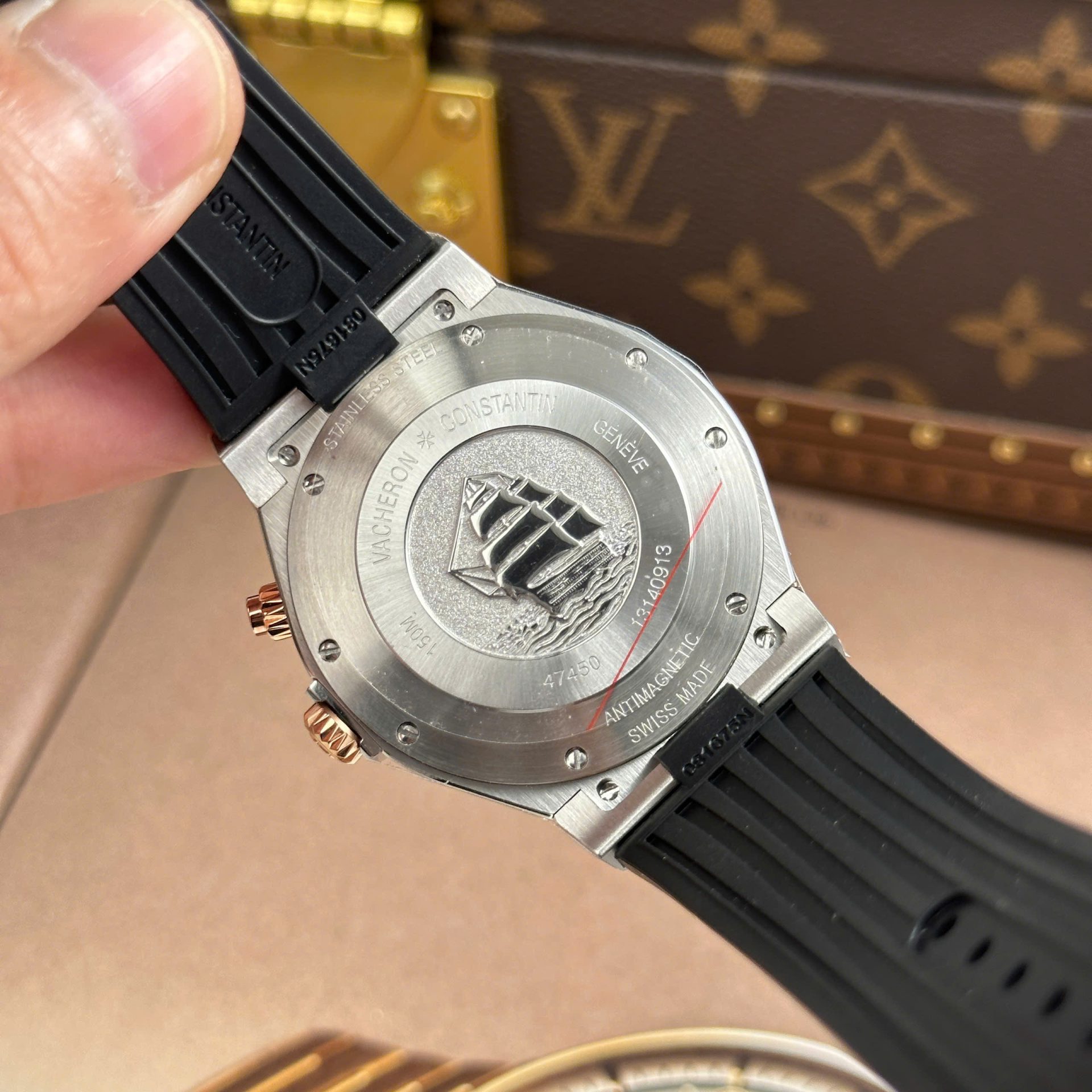 Vacheron Constantin Overseas Dual Time 47450 Demi Rose Gold Good Imitation Watches Black Dial 9F Factory 42mm - Top club