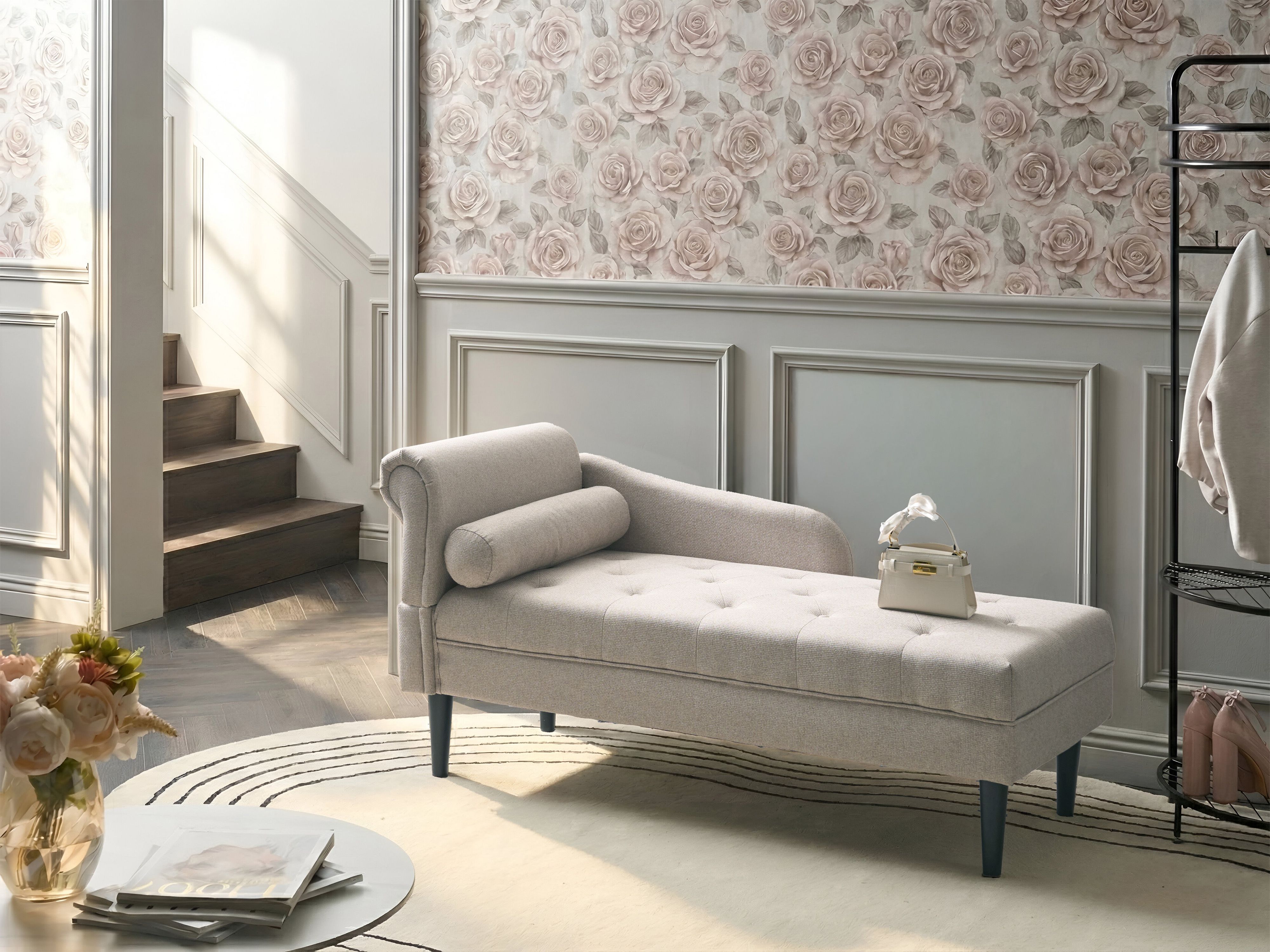 Left-Hand Chaise Lounge YVOIRE Fabric Beige