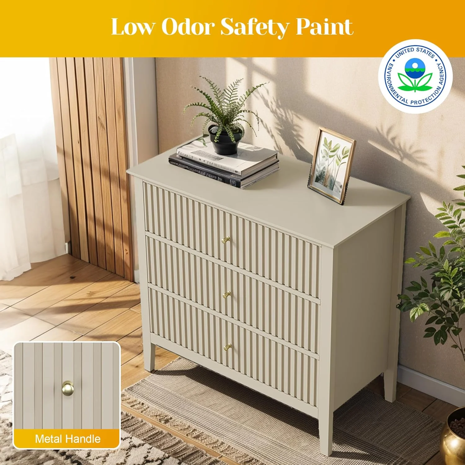 May Color Large White 3 Drawer Dresser Set of 2 with Fluted Panel, Modern Chest of Drawers with Silent Slide Drawers, Wood Accent Nightstand with Storage for Bedroom Living Room, Hallway - Image 85