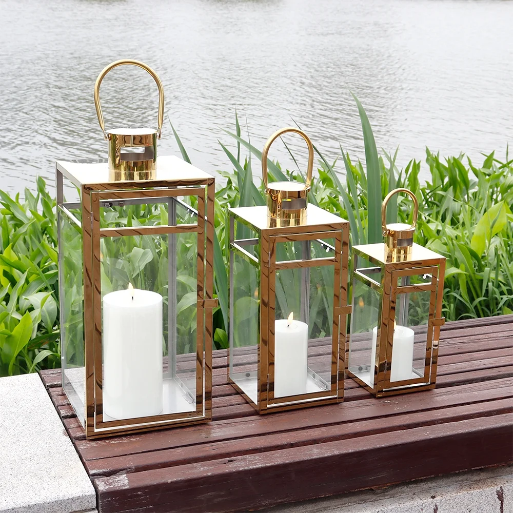 Stainless Steel Lantern Set of 3 12/15/19" Metal Lanterns with Tempered Glass for Parties & Events (Silver ) - Image 17