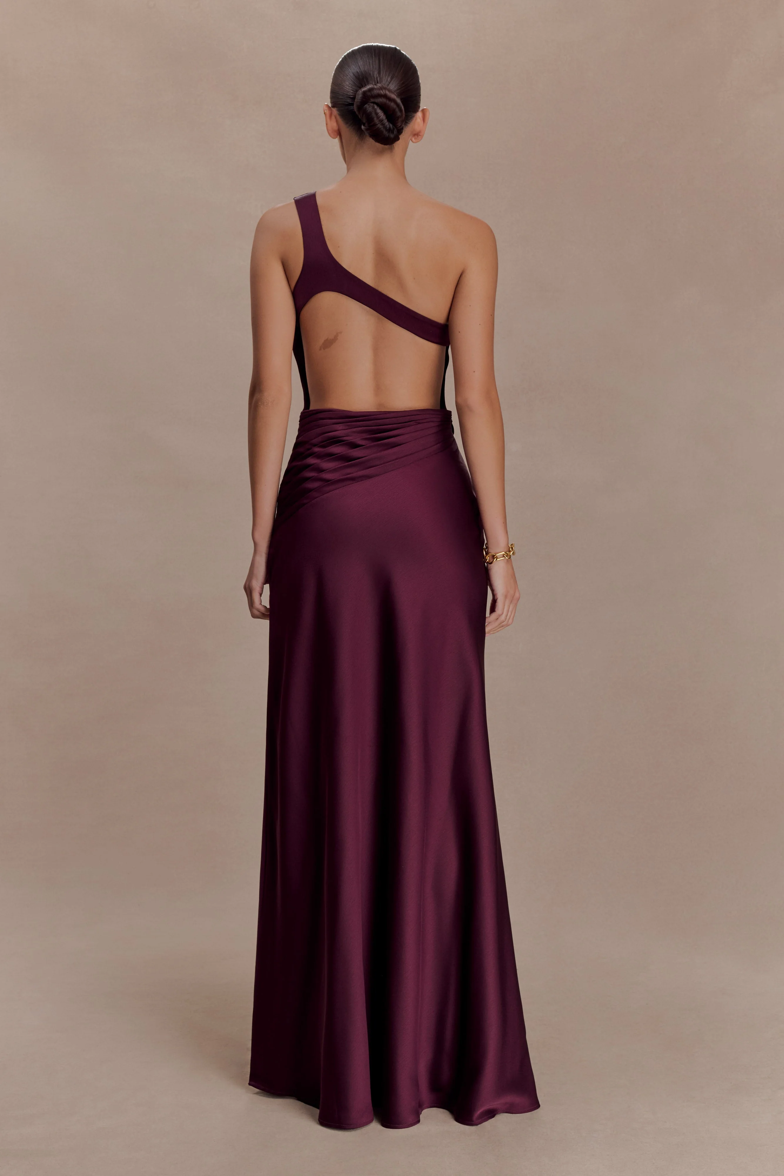 Lyla Asymmetrical Satin Maxi Dress - Plum