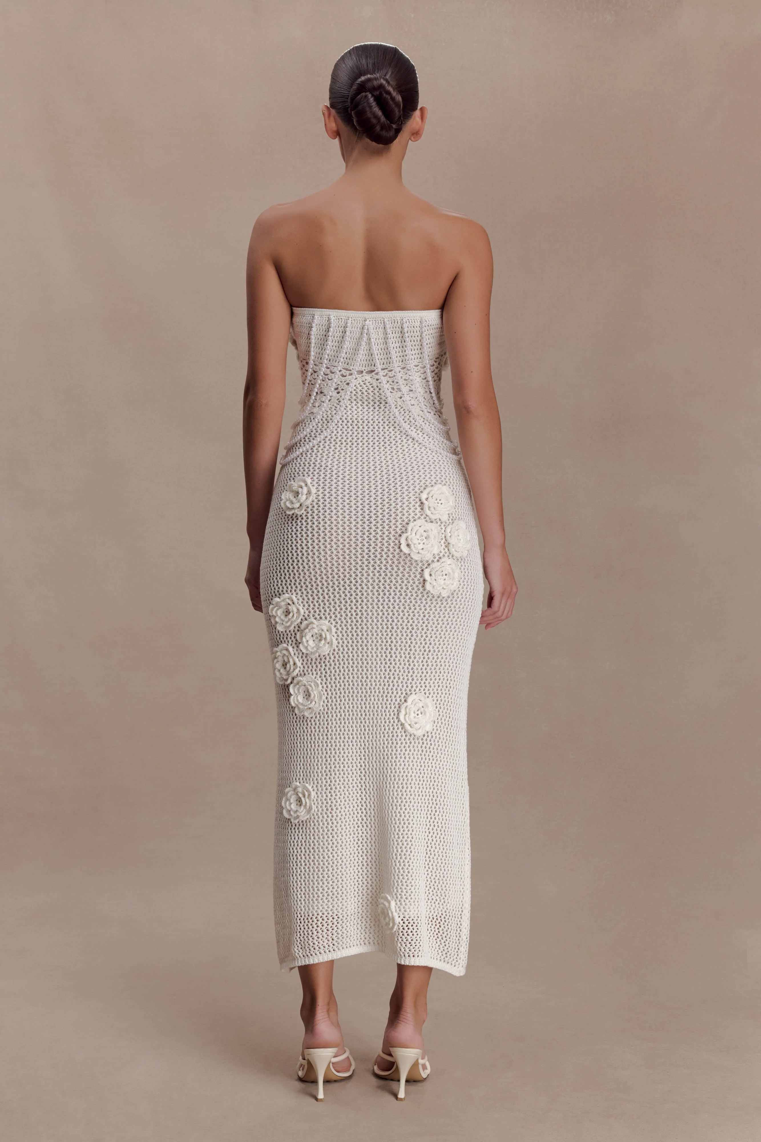 Samantha Crochet Midi Dress With Flowers - Ivory