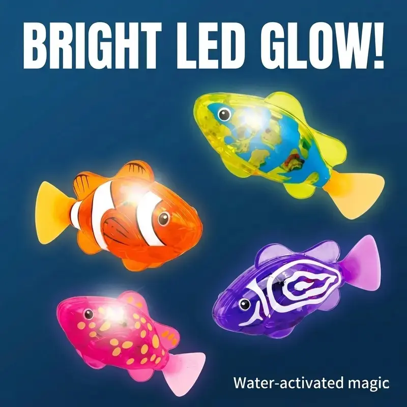 Electronic Pet Fish Bath Toy, 4pcs/set Induction Activated LED Light Up Swimming Fish, Waterproof Interactive Robot Clown Fish Toy with Slow Swaying Movement for Baby Toddlers Bath Time