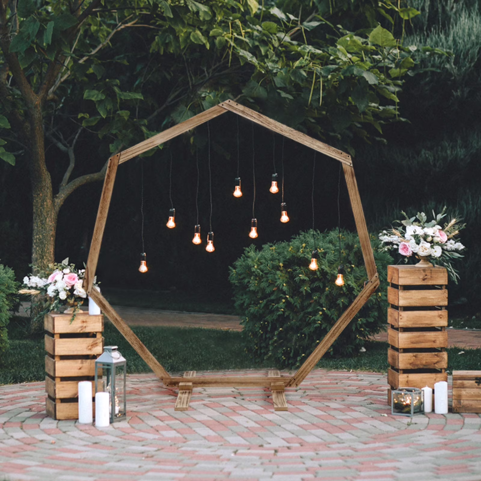 Efavormart 7FT Rustic Square Wedding Arch Wooden Backdrop Stand, Wedding Ceremony Arch - Brown - Image 11