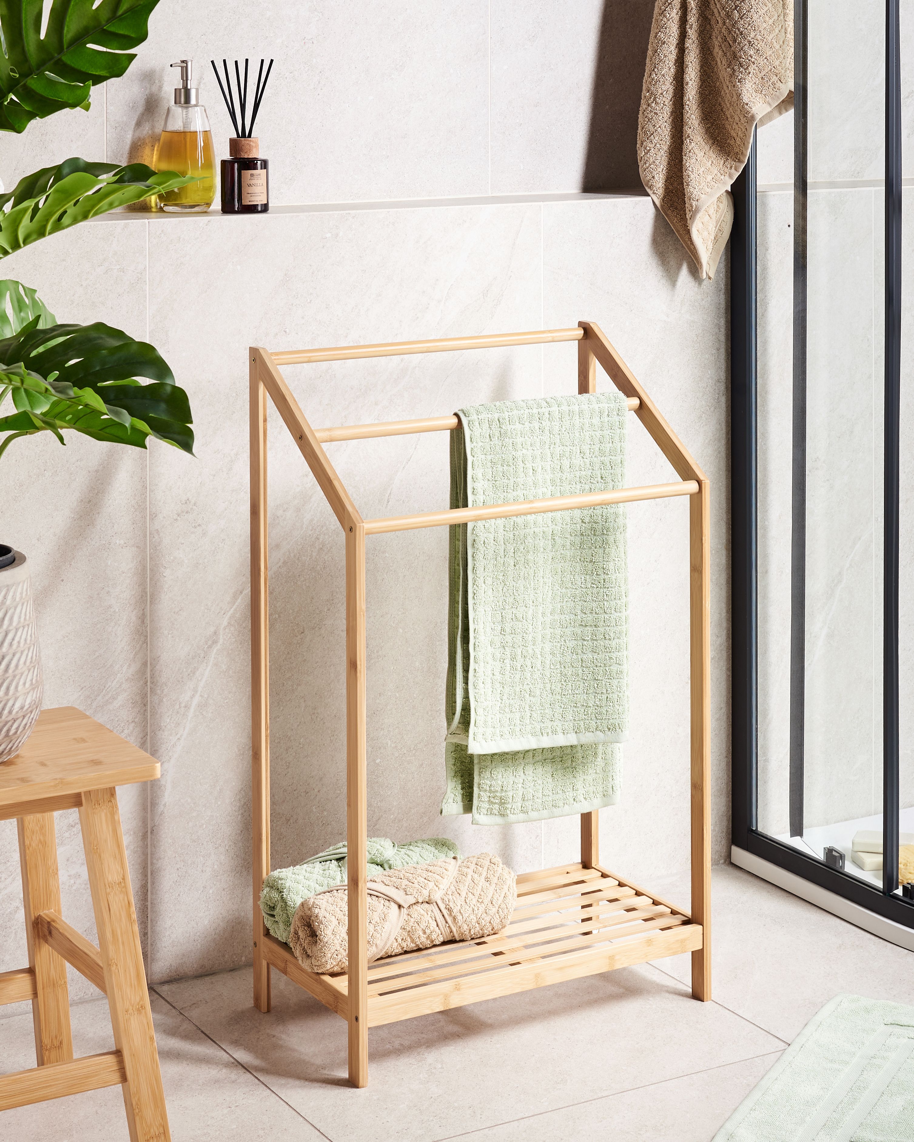 Towel Stand with Shelf YUNGAS Bamboo Light Brown