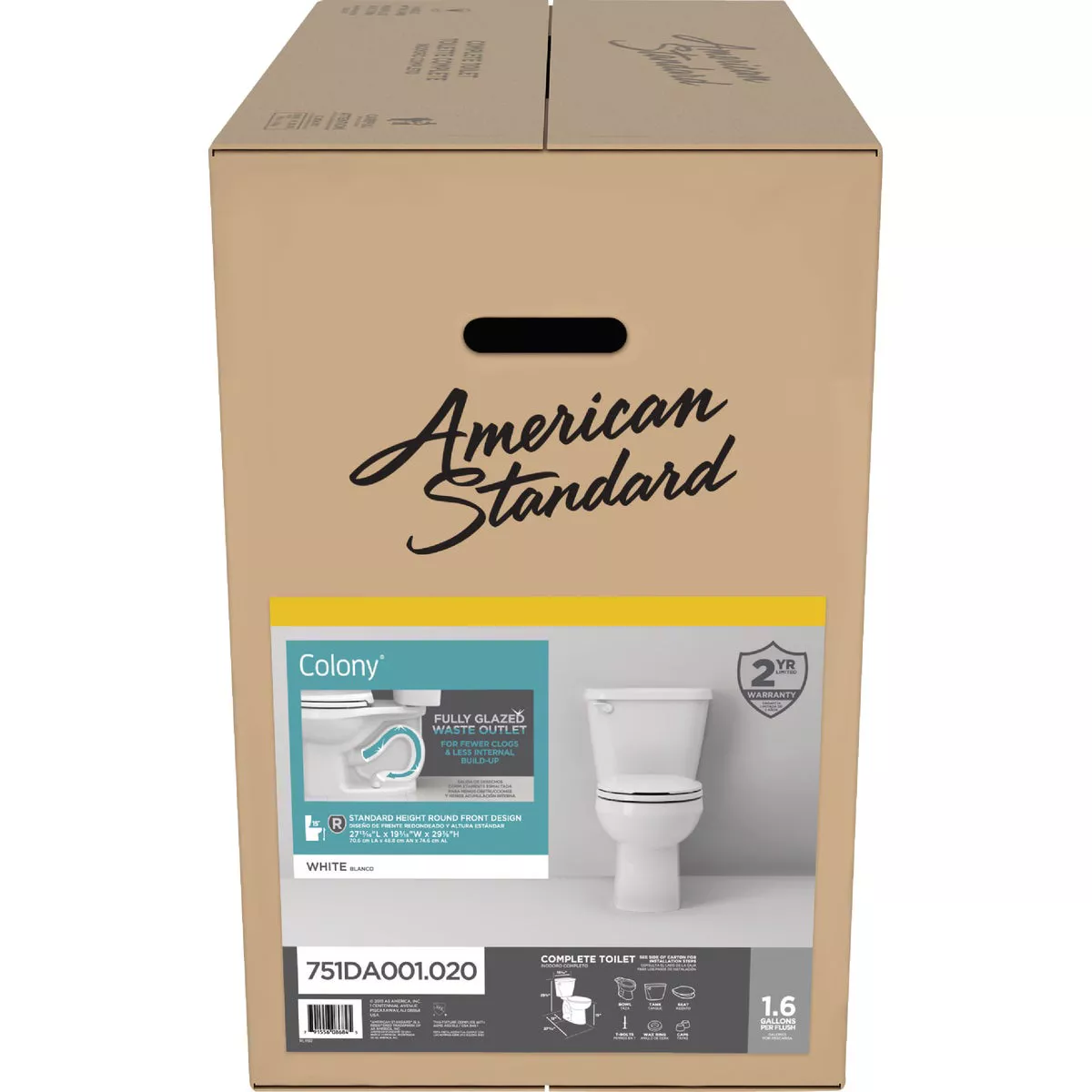 American Standard Colony3 White Round Bowl 1.6 GPF Complete Toilet