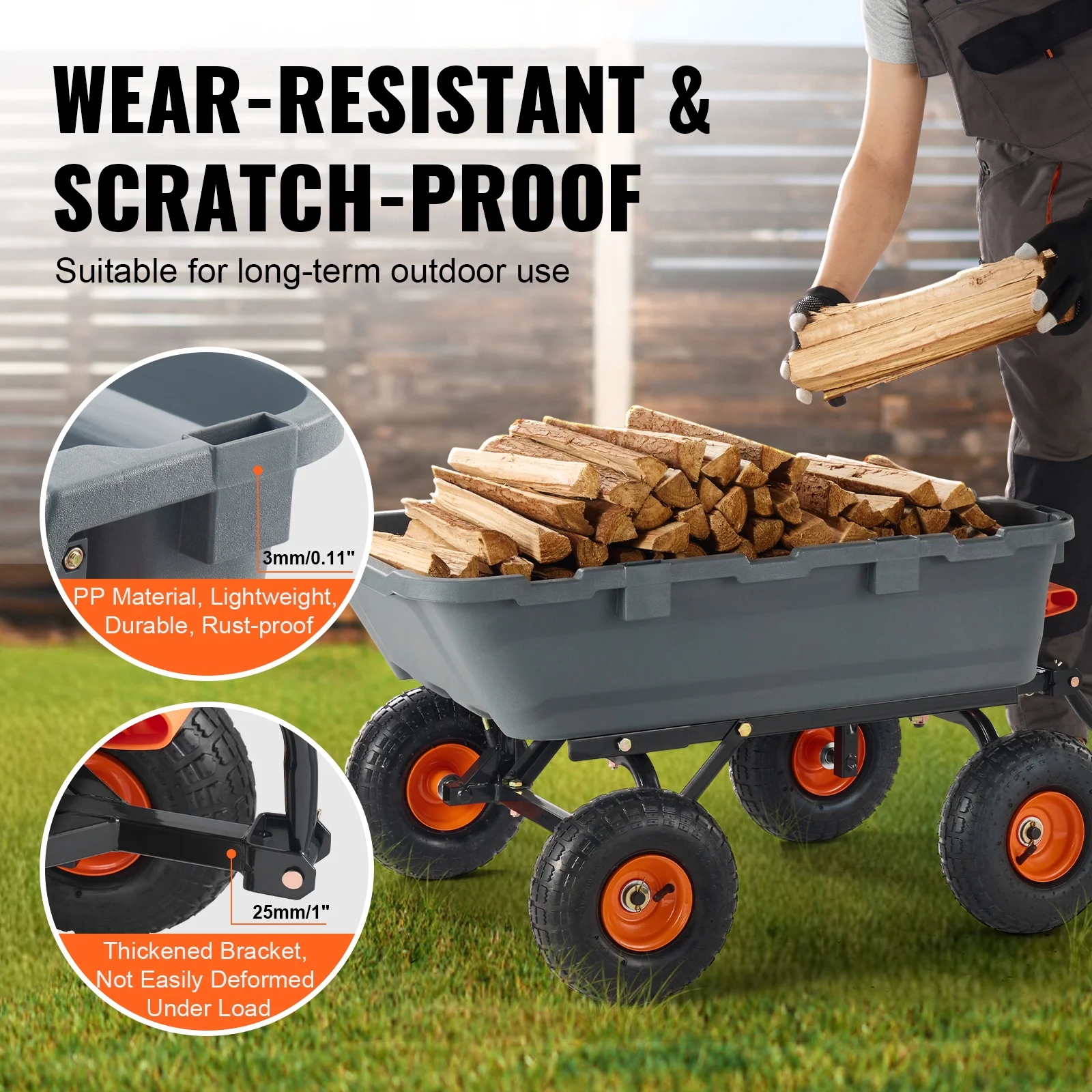 KFFKFF Garden Dump Cart, 35.8x19.5x8.2 in Dump Truck Cart, Max. 600lbs Load Capacity, 10in Rubber Tire, 180�� Adjustable Handle - Image 29