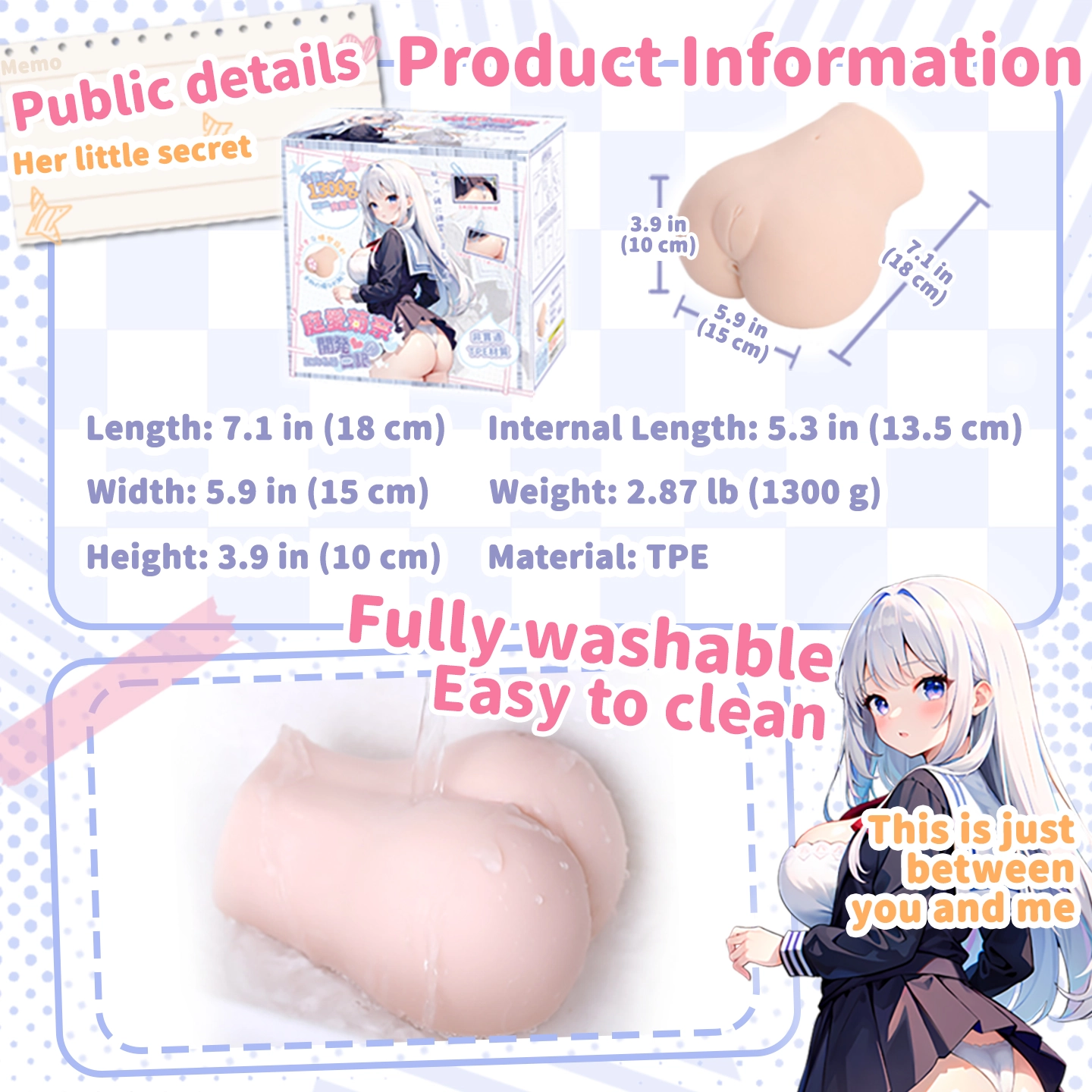 Dr.YUU manual anal masturbator with a 2.87 lb weight, 5.3 inch internal channel, and non-through modified TPE construction