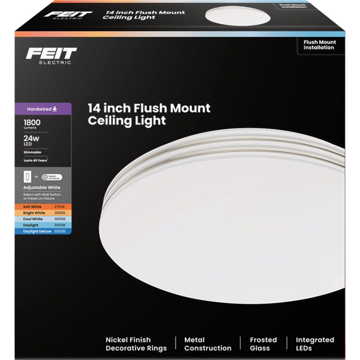Feit 14 In. Chrome LED CCT Dimmable Dual Band Flush Mount Ceiling Light Fixture