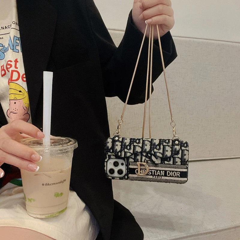 CD Black & Grey Fabric Card Bag Crossbody iPhone Case - Wholesale & Influencer