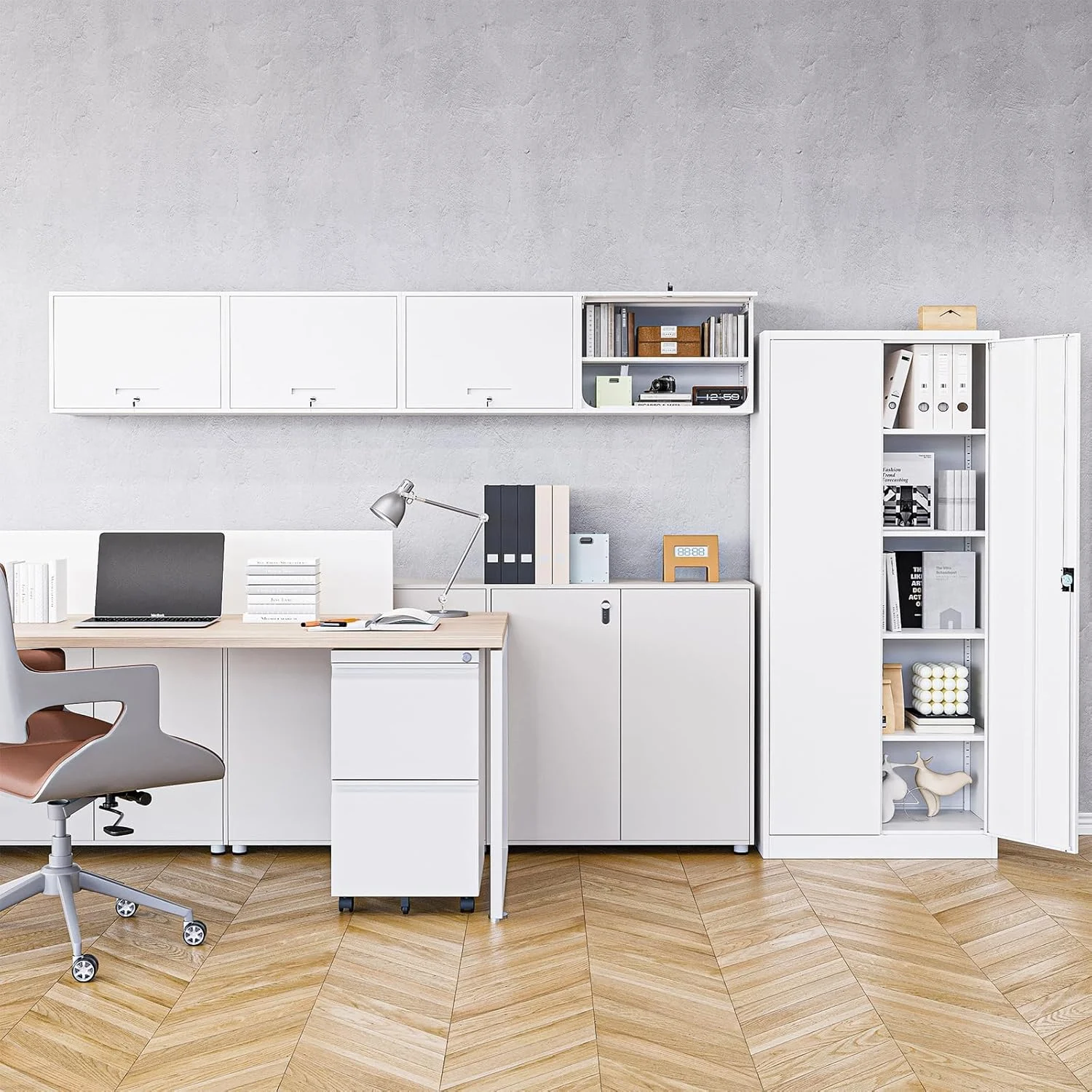 MIIIKO Wall Cabinet with Door and Shelf, Wall Mounted Metal Storage Cabinets, Locking White Floating Cabinet for Garage, Home Office, Kitchen and Pantry