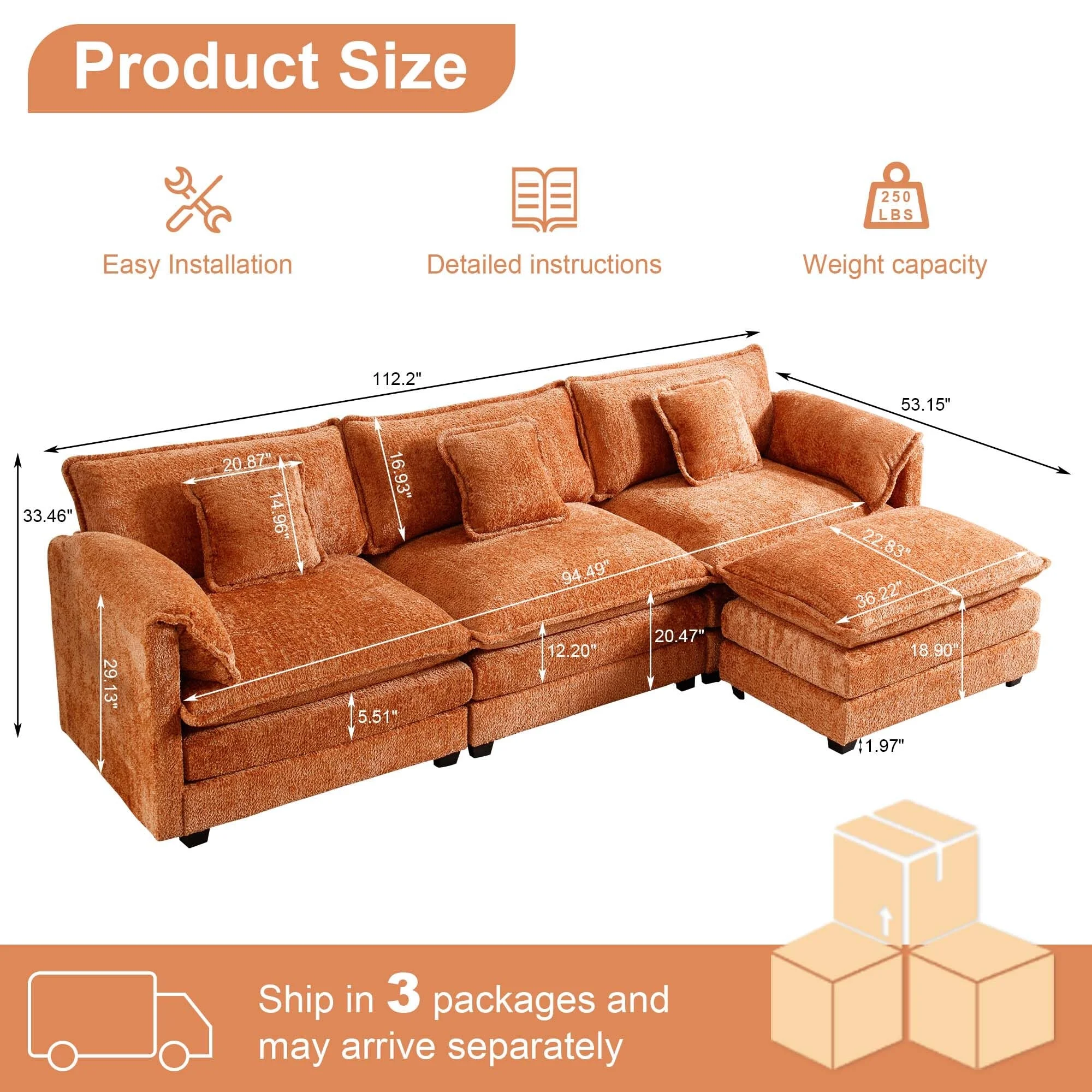 GNIXUU 112" Oversized Sectional Sofa Cloud Couch for Living Room, Modern Chenille L Shaped Couch, Comfy Boucle Modular Sofa Sleeper with Moveable Ottoman & Memory Foam (Green) - Image 51