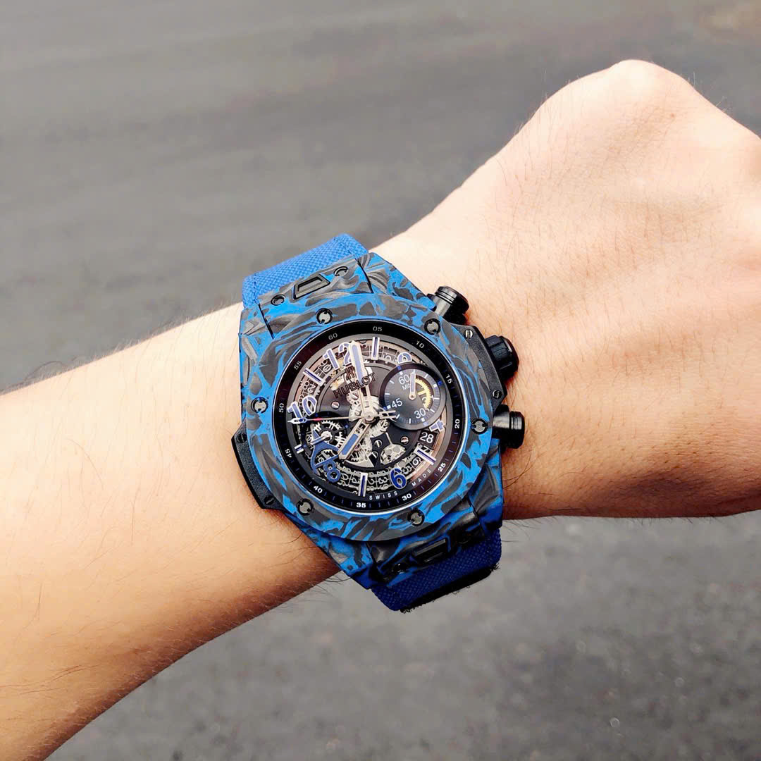 Hublot Big Bang Unico Blue Carbon Replica Watches Best Quality Fabric Strap 45mm - Top club