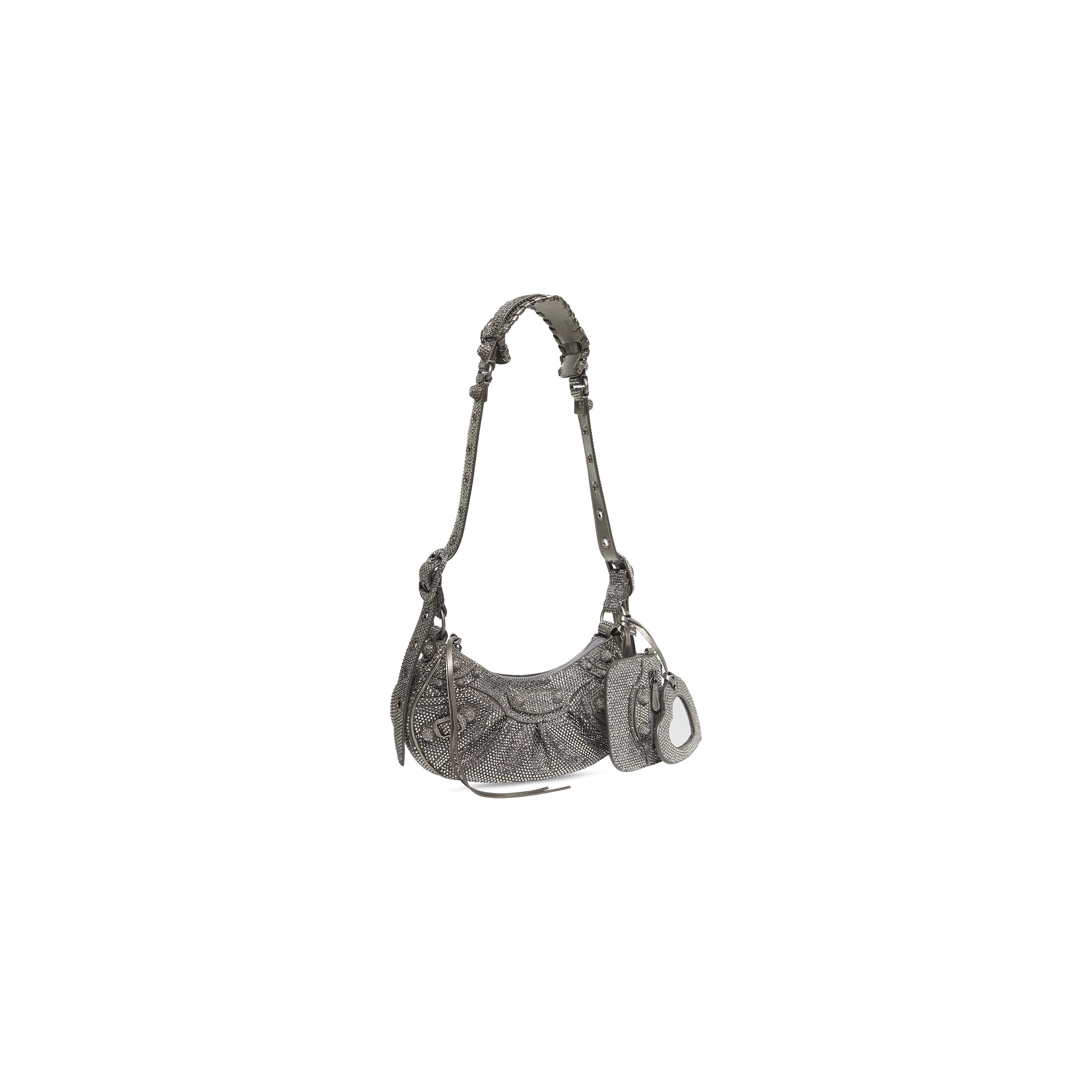 WOMEN'S LE CAGOLE XS SHOULDER BAG WITH RHINESTONES IN GREY - Replicaclubs