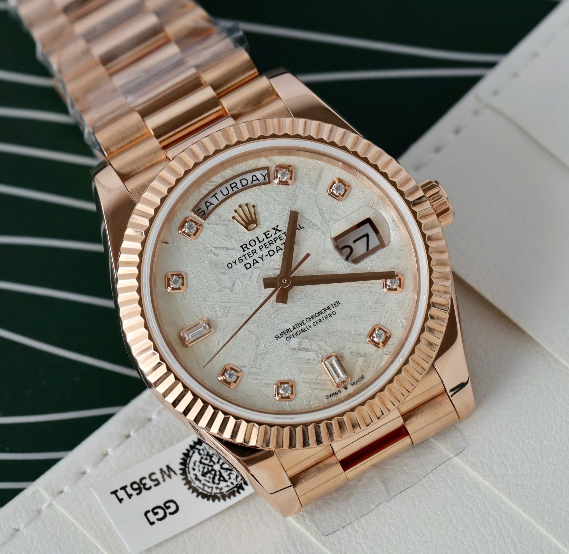 Rolex Day-Date Custom Rose Gold Wrapped + Dial Moissanite Diamonds 40mm - Top club