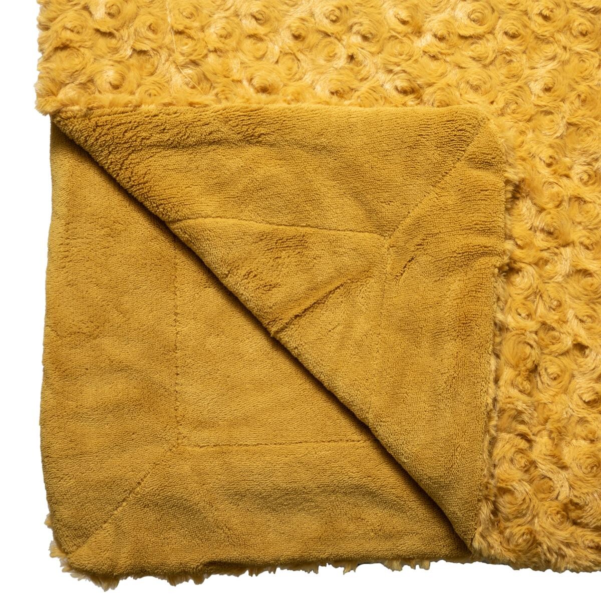 Faux fur plaid "Bouclette" Mustard yellow, 120x160 cm