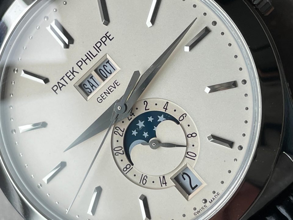 Replica PATEK PHILIPPE Annual Calendar Moonphase 5396 SS ZF 1:1 Best Edition White/Blue Dial on Black Leather Strap A324 - Top club