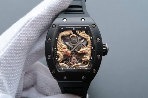 Replica Richard Mille RM057 Dragon Phoenix PVD SS Case YG Dragon Dial Black Rubber Strap - Top club