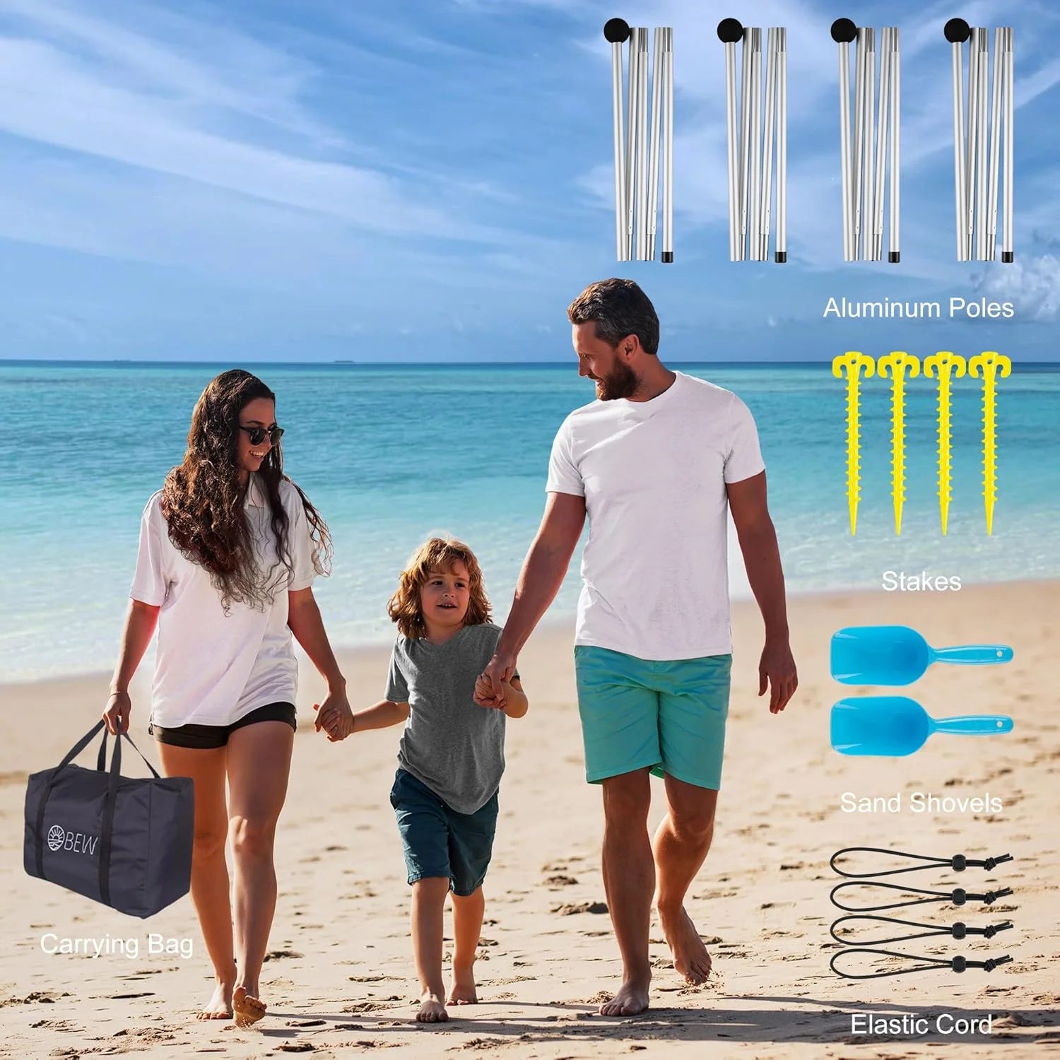 Beach Tent, UPF 50+ Beach Canopy Sun Shade, Portable 10×10 FT Large Pop-Up Beach Tent Sun Shelter with Sand Anchors, Ground Pegs, Easy Setup for Beach, Camping, Park, and Backyard Fun - Image 10