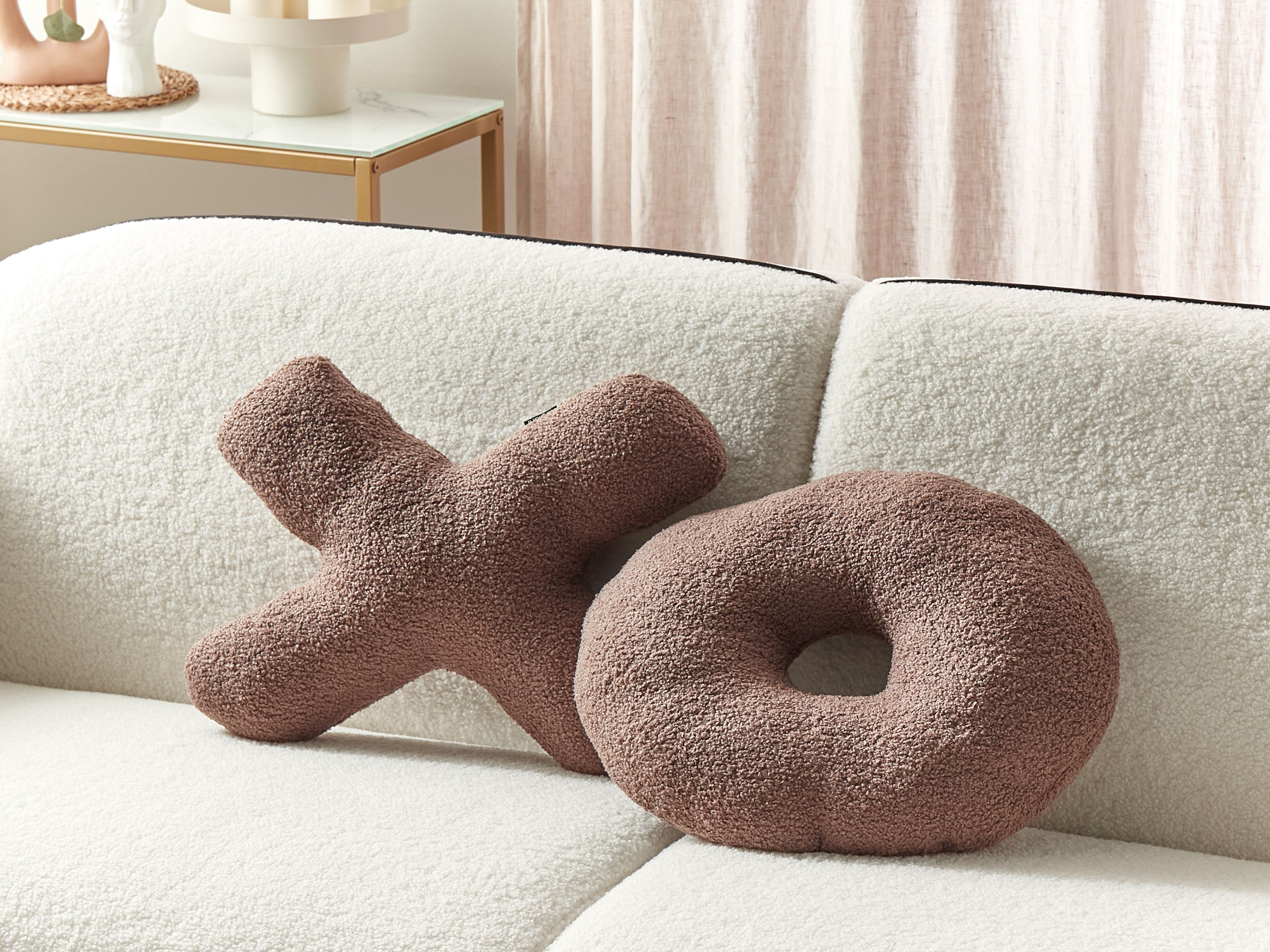 Set of 2 Decorative Cushions HESPERIS Boucle Brown Solid