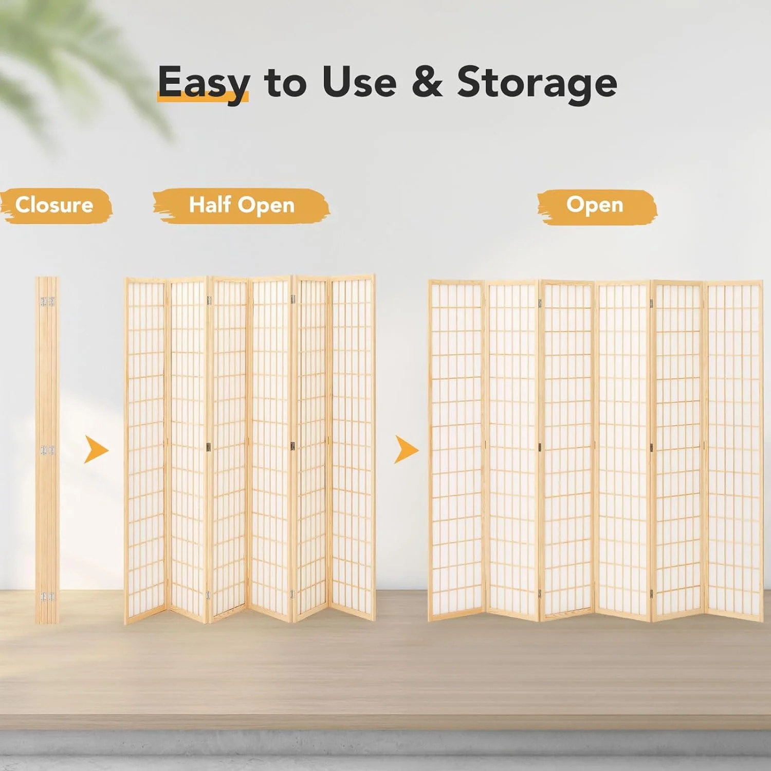 JOSTYLE Room Divider Wall Shoji Screen, 6 Panel Folding Privacy Screen for Room Separation, Japanese Wood Room Divider Screen, 5.9 Ft, Natural