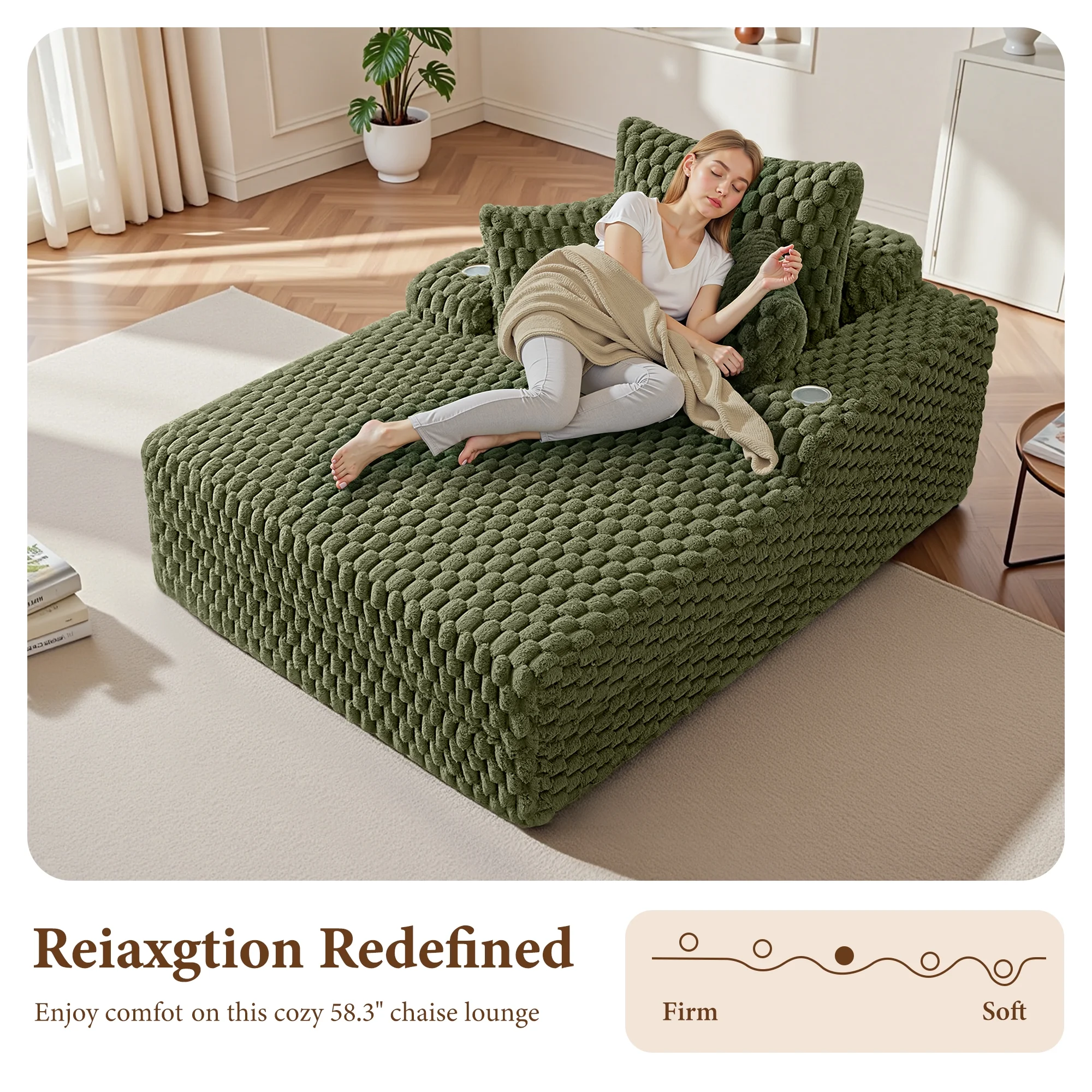 ATHOPE 53"W Oversized Chaise Lounge Chair Indoor, Corduroy Couch Chair with Pillows, Comfy Reading Chairs with Wide Arms, Upholstered Sleeper Sofa for Living Room, No Assembly Required, Gray - Image 31