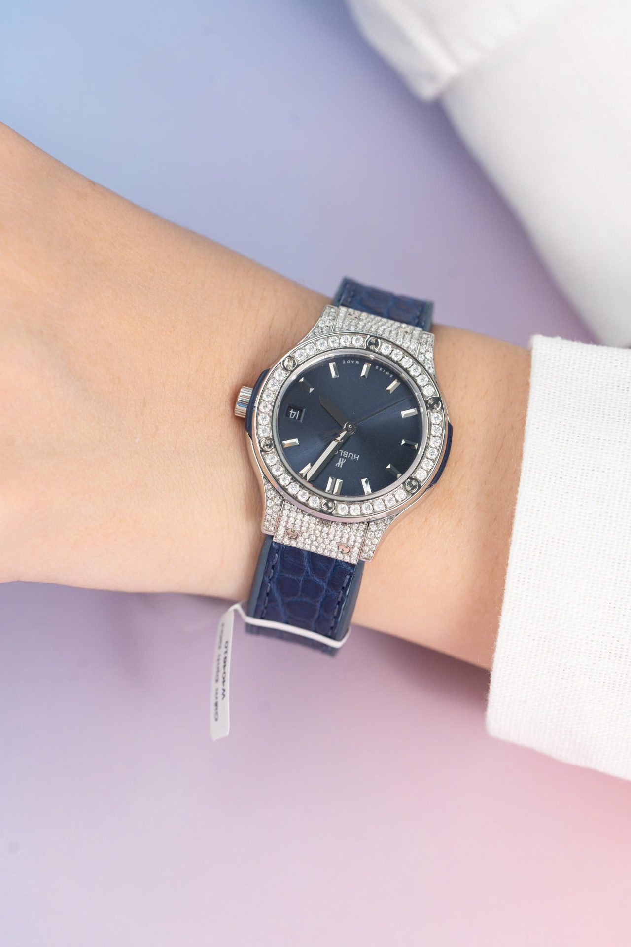Hublot Replica 11 Watch Classic Fusion Women s Full Diamond Moissanite Blue 33mm - Top club