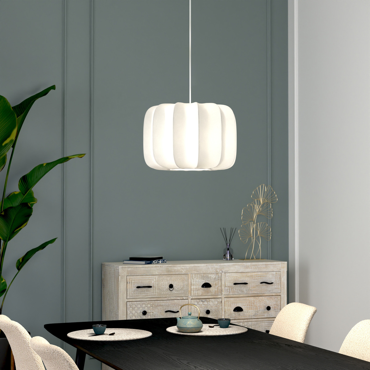 Pendant Light "Tobie" Cotton, White, D.37 cm