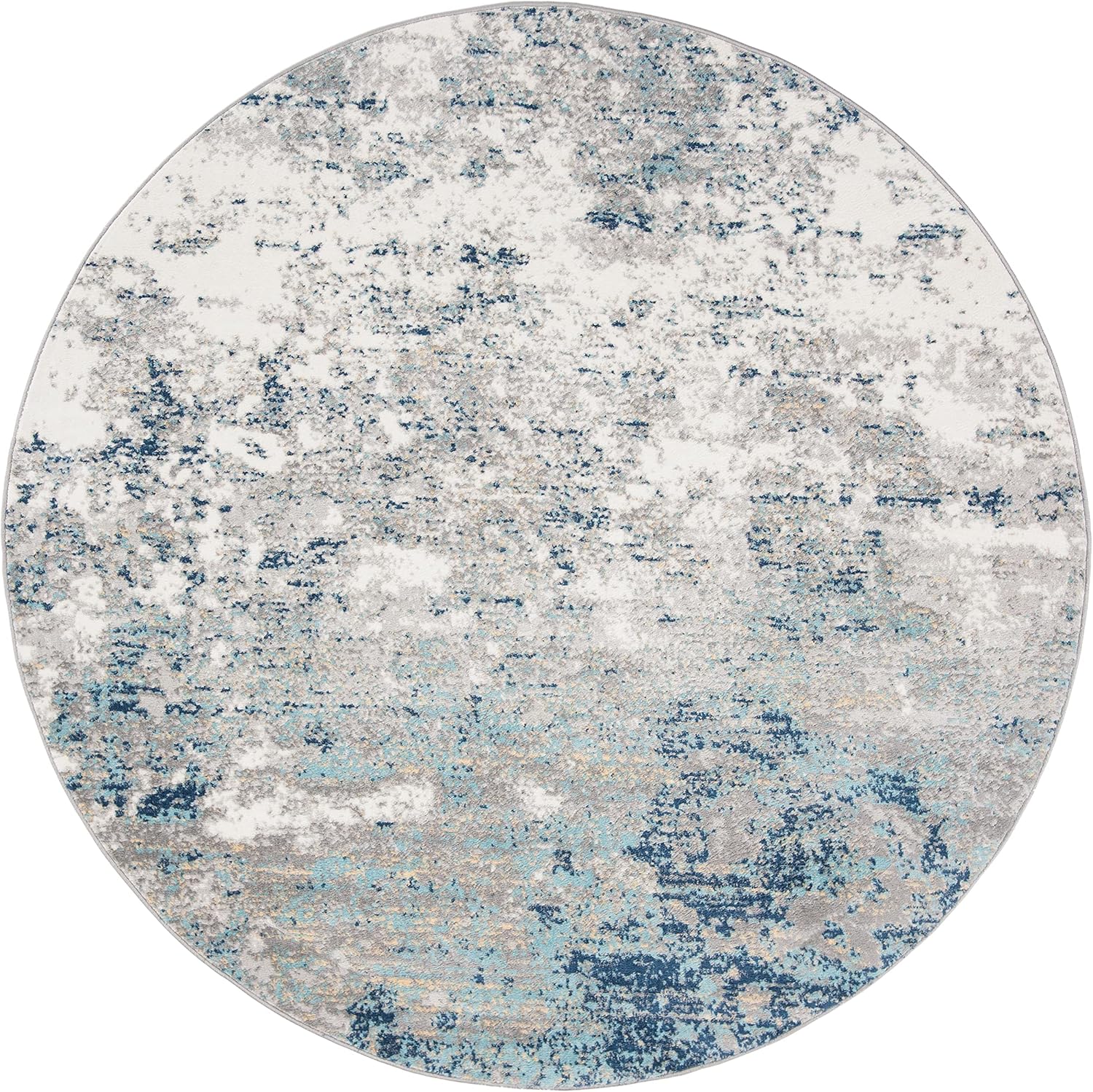 SAFAVIEH Brentwood Collection Area Rug - 8' Round, Light Grey & Blue, Modern Abstract Design, Non-Shedding & Easy Care, Ideal for High Traffic Areas in Living Room, Bedroom (BNT822F)