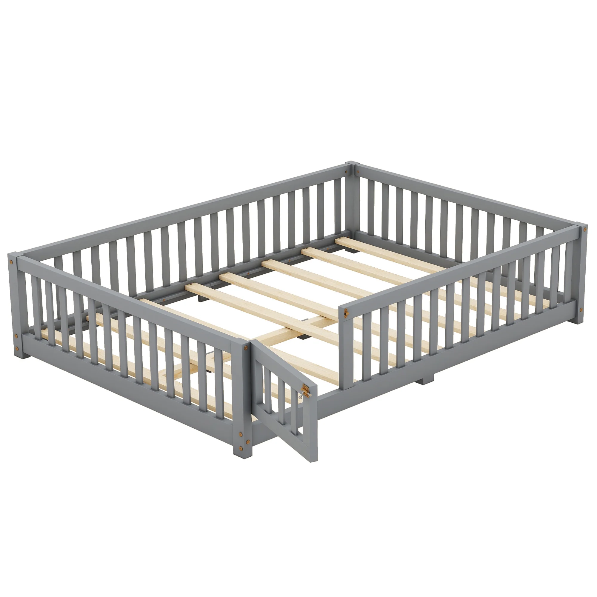 Bellemave Full Size Floor Bed with Door and Fence Floor Bed with Bed Slats Sturdy Wood Floor Bed Montessori Bed Frame (Full, Pink) - Image 26