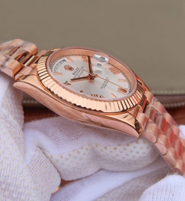 Replica Rolex Day-Date 40mm 228235 RG Noob White Dial Roman Markers RG Bracelet A3255 - Top club