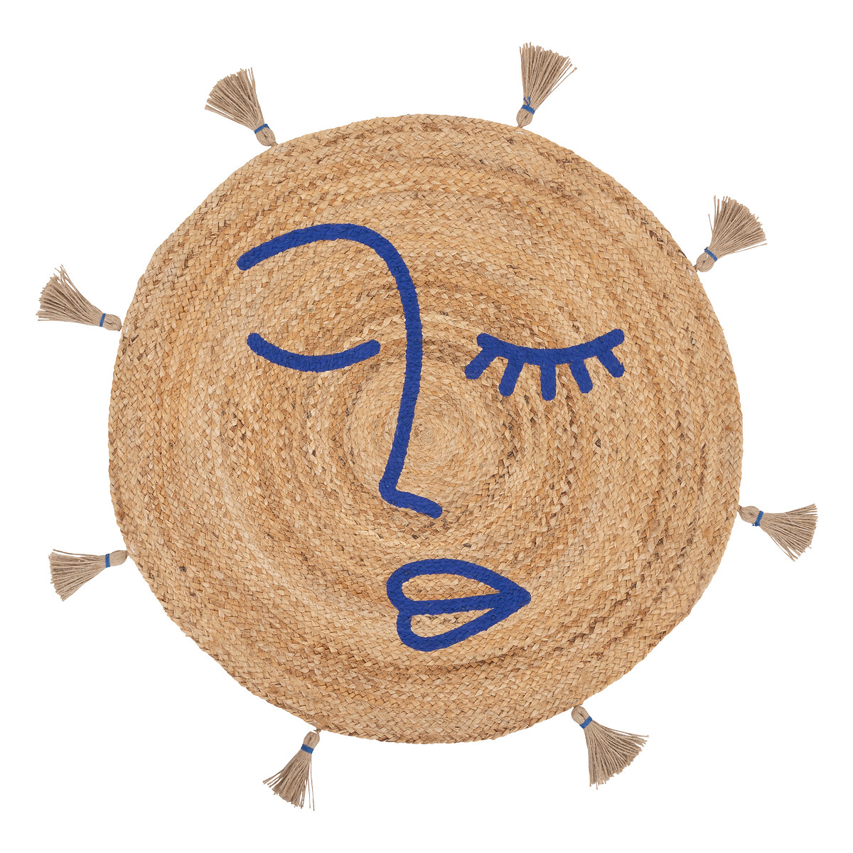 "Soleya" jute rug Blue drawing, D.80 cm