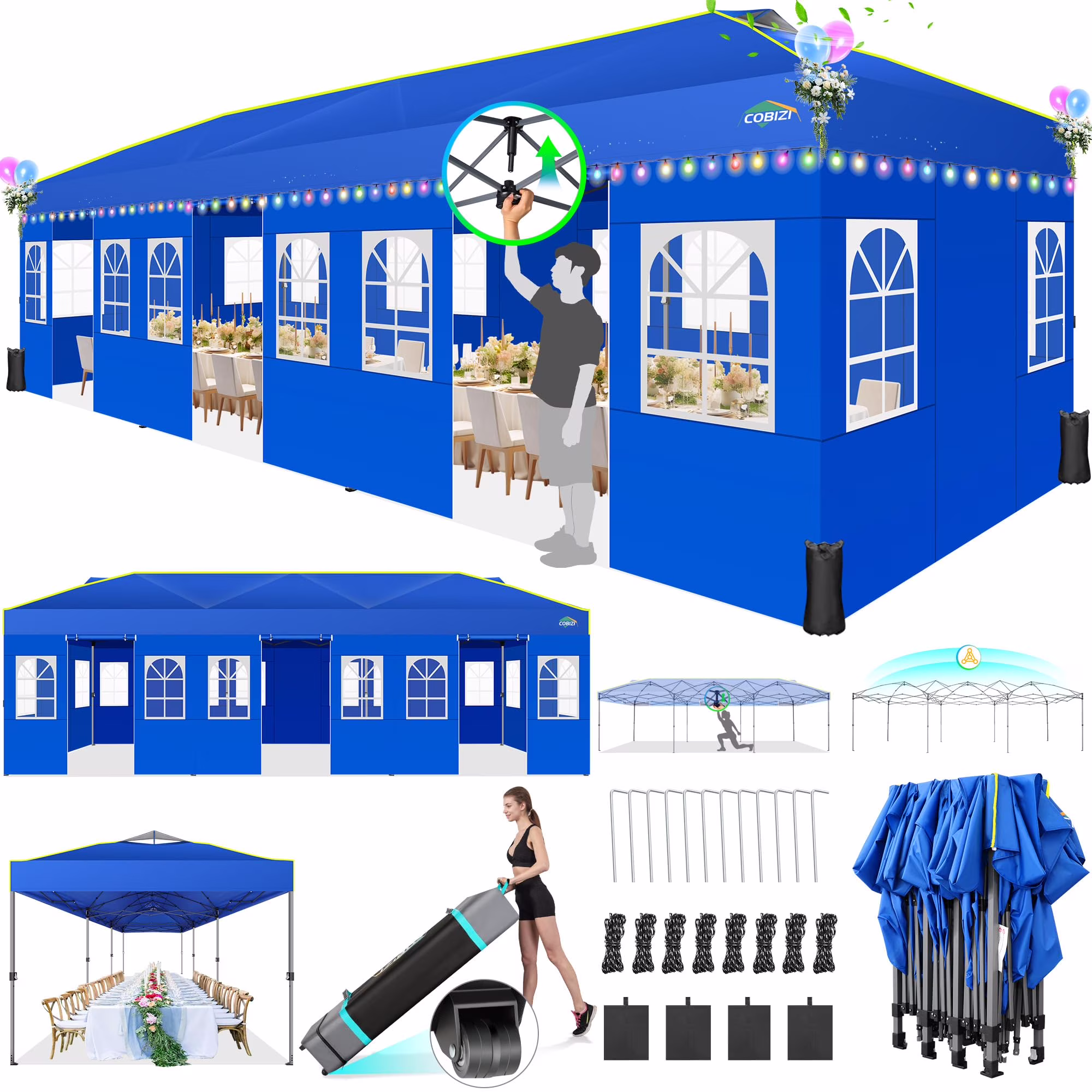 COBIZI 10x10 EZ Pop up Canopy Gazebo with Sidewalls,Pop up Canopy Tent Instant Shelter for Outdoor Party Camping Backyard Beach with Air Vent ,Carry Bag,Stakes,Ropes,Black - Image 22