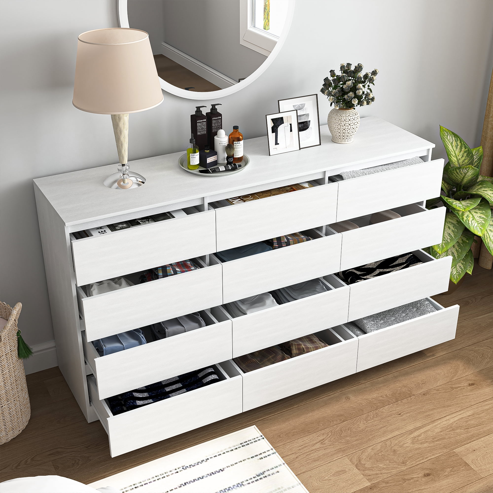 Kadyn White Chest of Drawer, 6 Double Drawer Dresser for Bedroom, Modern Storage Cabinet for Living Room, Dresser - Image 58