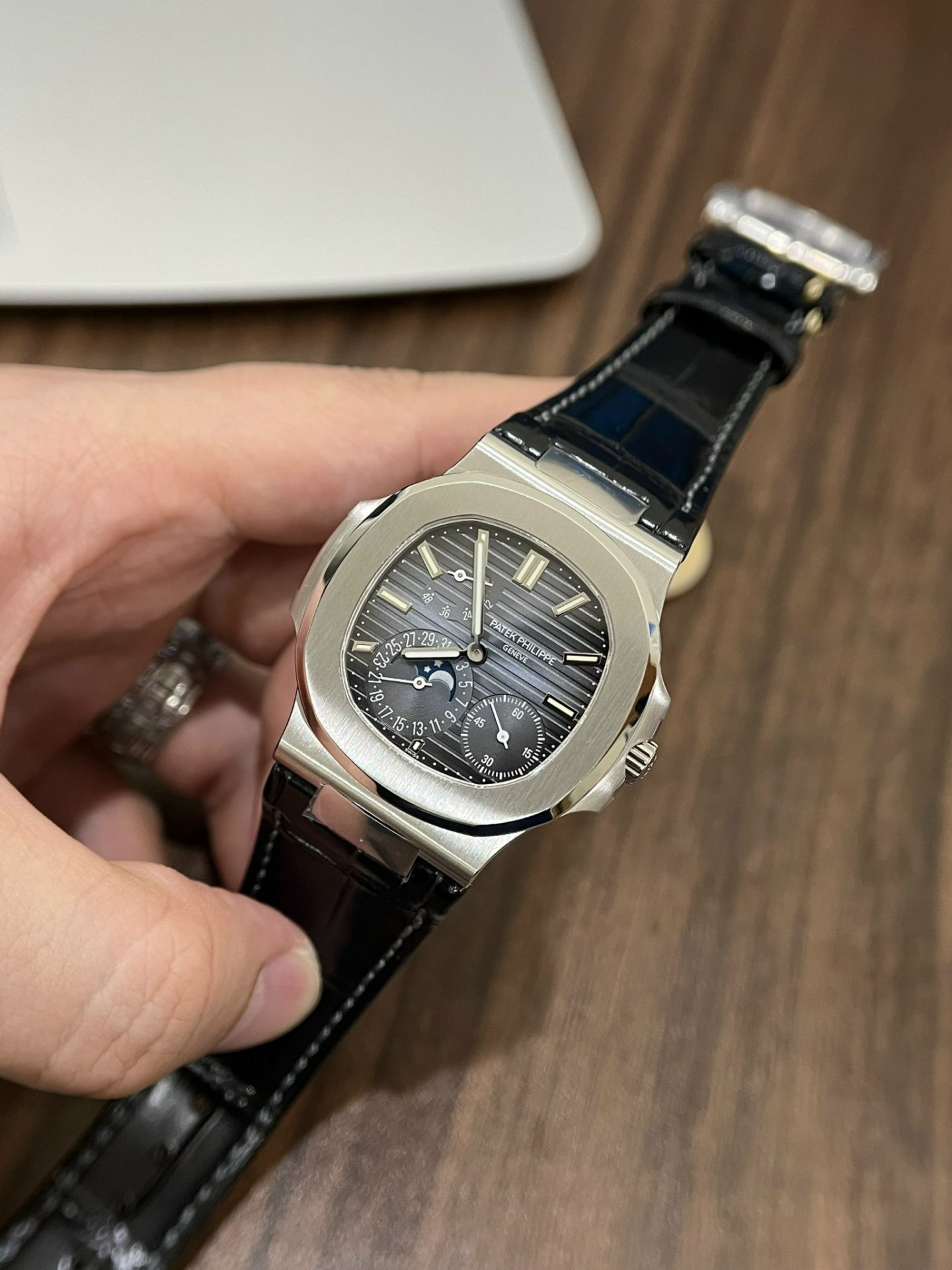 Patek Philippe Replica Watch Nautilus 5712 Blue Dial Leather Strap PPF Factory 40mm - Top club