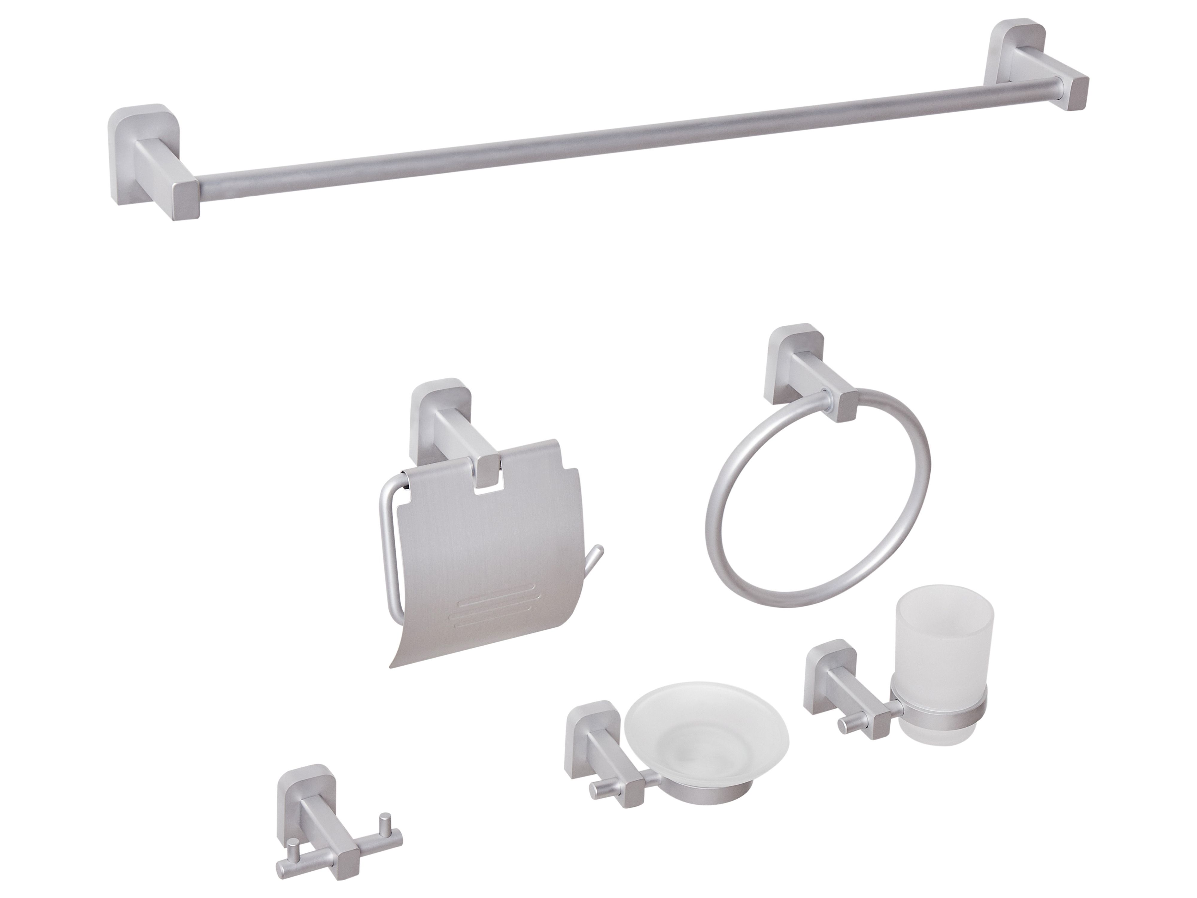 6-Piece Bathroom Hardware Set POCONE with Towel Bars and Hooks Silver