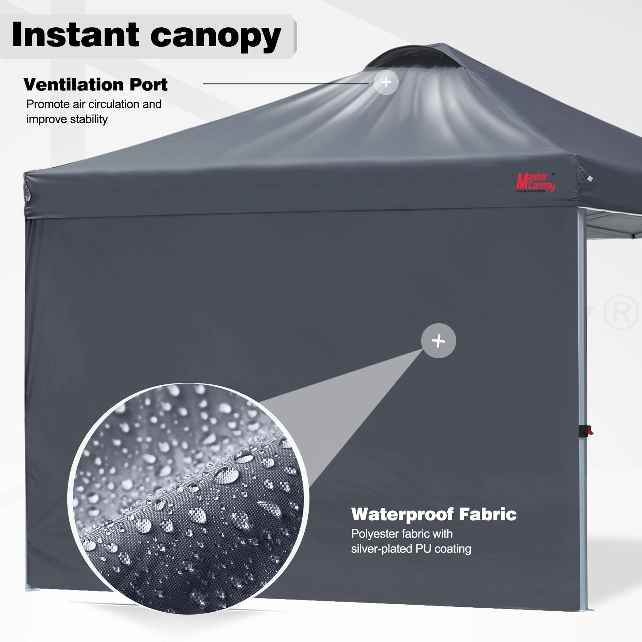 MASTERCANOPY 10' x 10' Easy Pop-up Canopy Tent Outdoor Shade Shelter with 1 Sidewall, White - Image 33