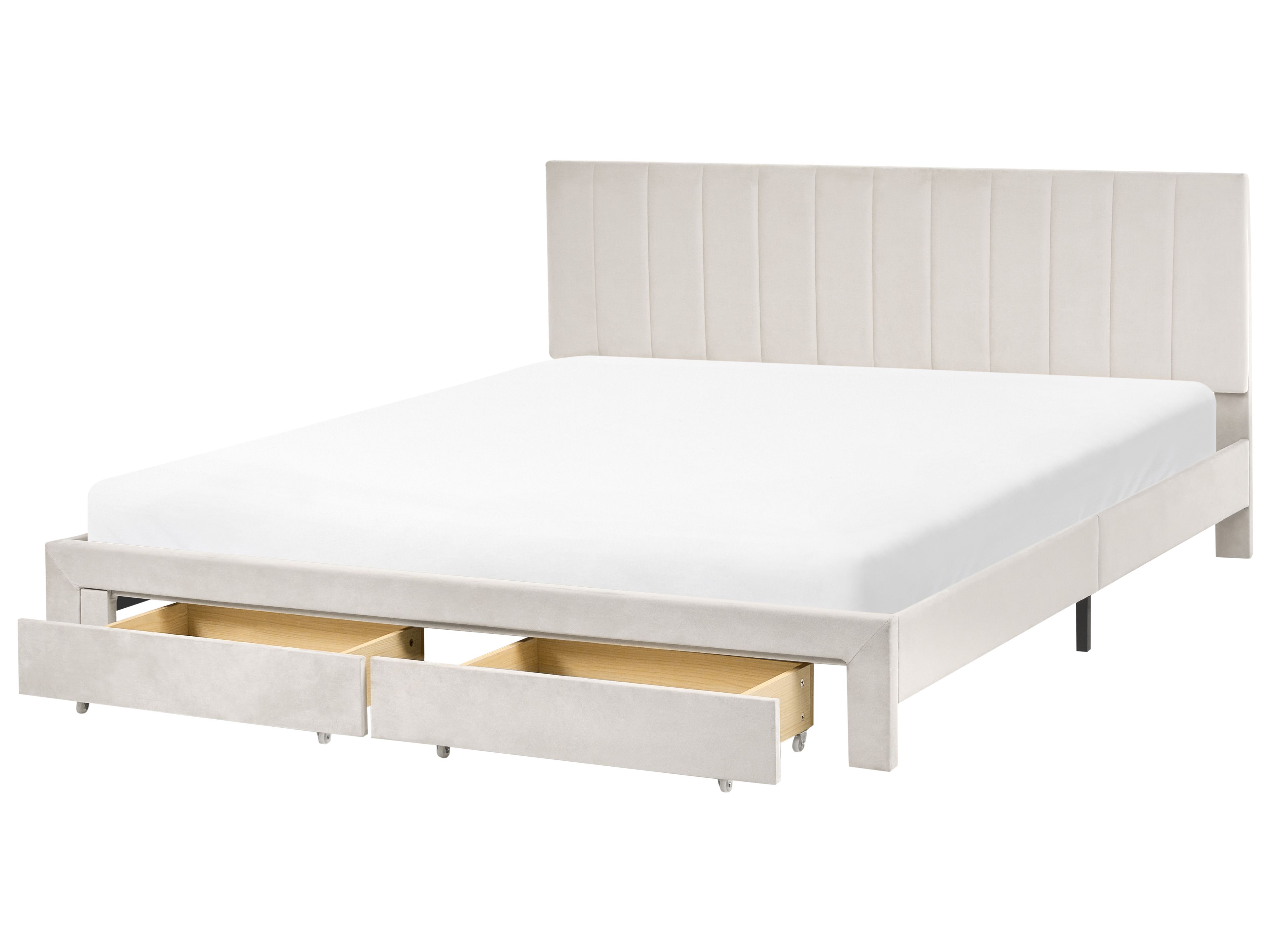 Bed with Storage Drawers Velvet LONZAC 180 x 200 cm (EU Super King) Off-White