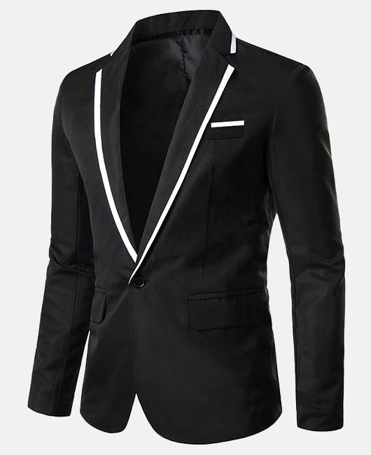 Business Contrast Trim Pocket Single Breasted Notch Lapel Blazer