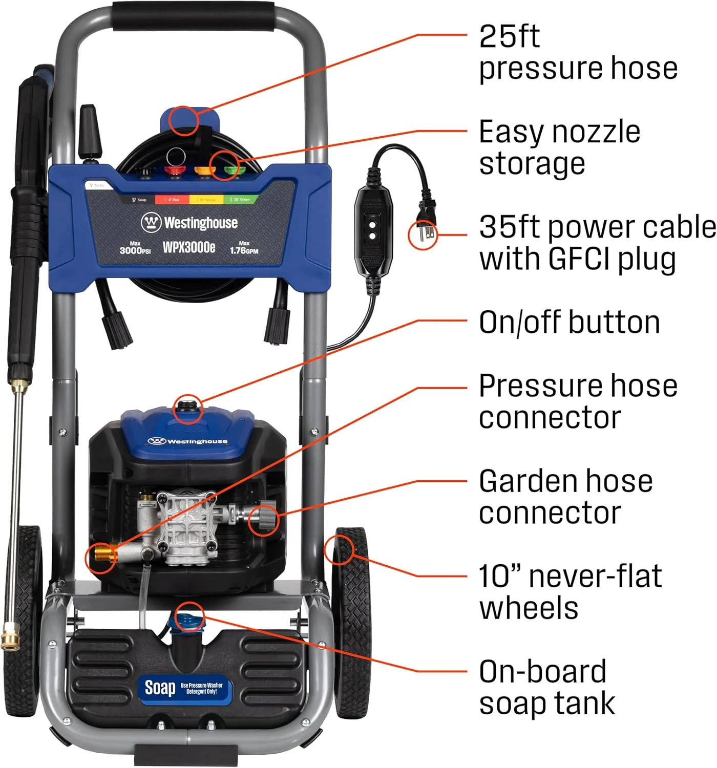 Westinghouse Electric Pressure Washer 3000 Max PSI 1.76 Max GPM - WPX3000e - Image 4 Westinghouse Electric Pressure Washer 3000 Max PSI 1.76 Max GPM - WPX3000e - Image 4