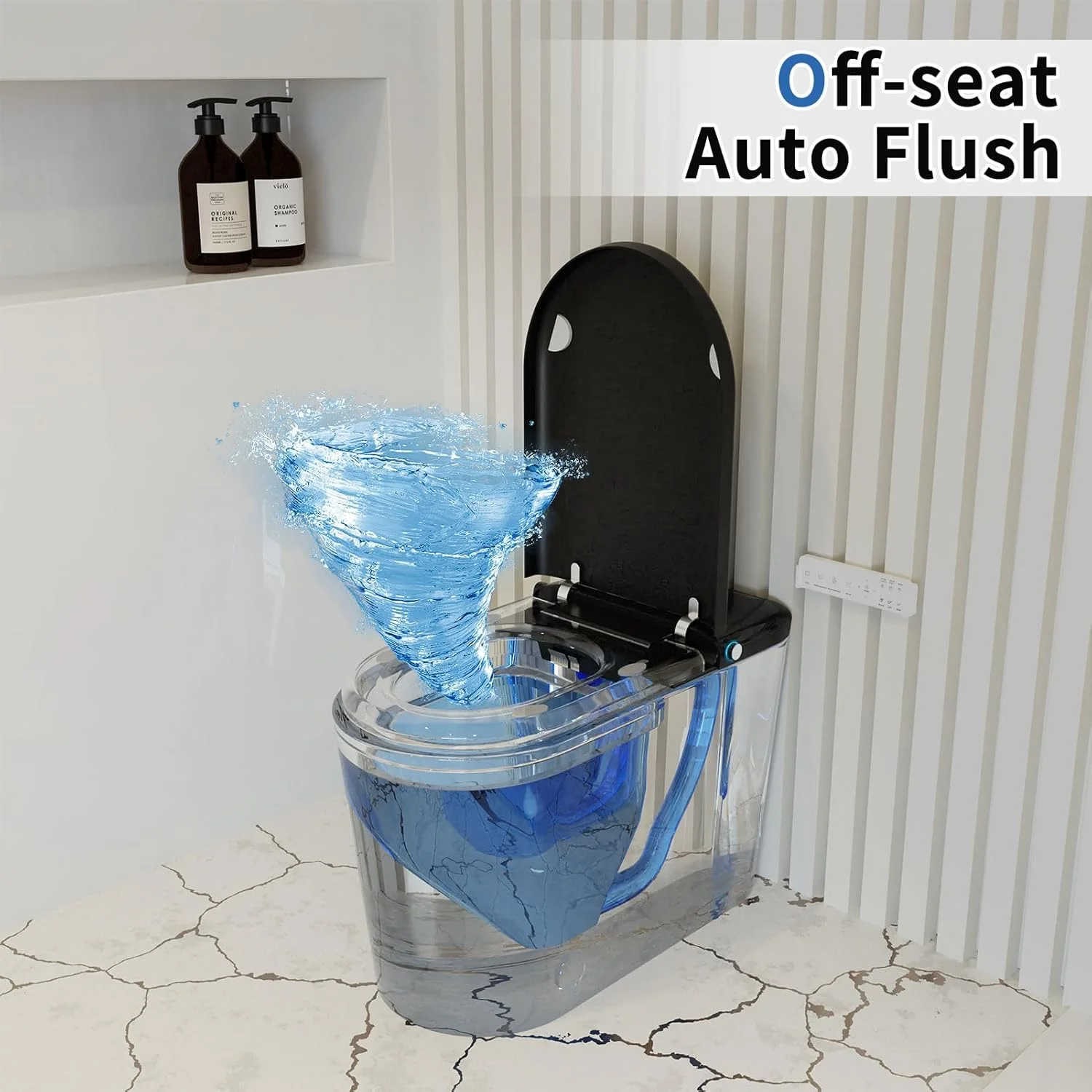 LALAHOO Smart Toilet with Bidet Built in, Auto Open & Close, Elongated Heated seat, Foot Sensor Flush, LED Display, Warm Water Wash, Dryer, Night Light, Black - Image 15