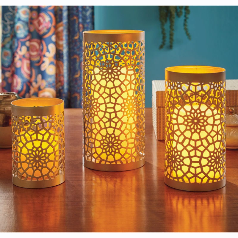 Set of 3 Lasered Medallion Hurricane Candleholders - MIDNIGHT VELVET CATALOG