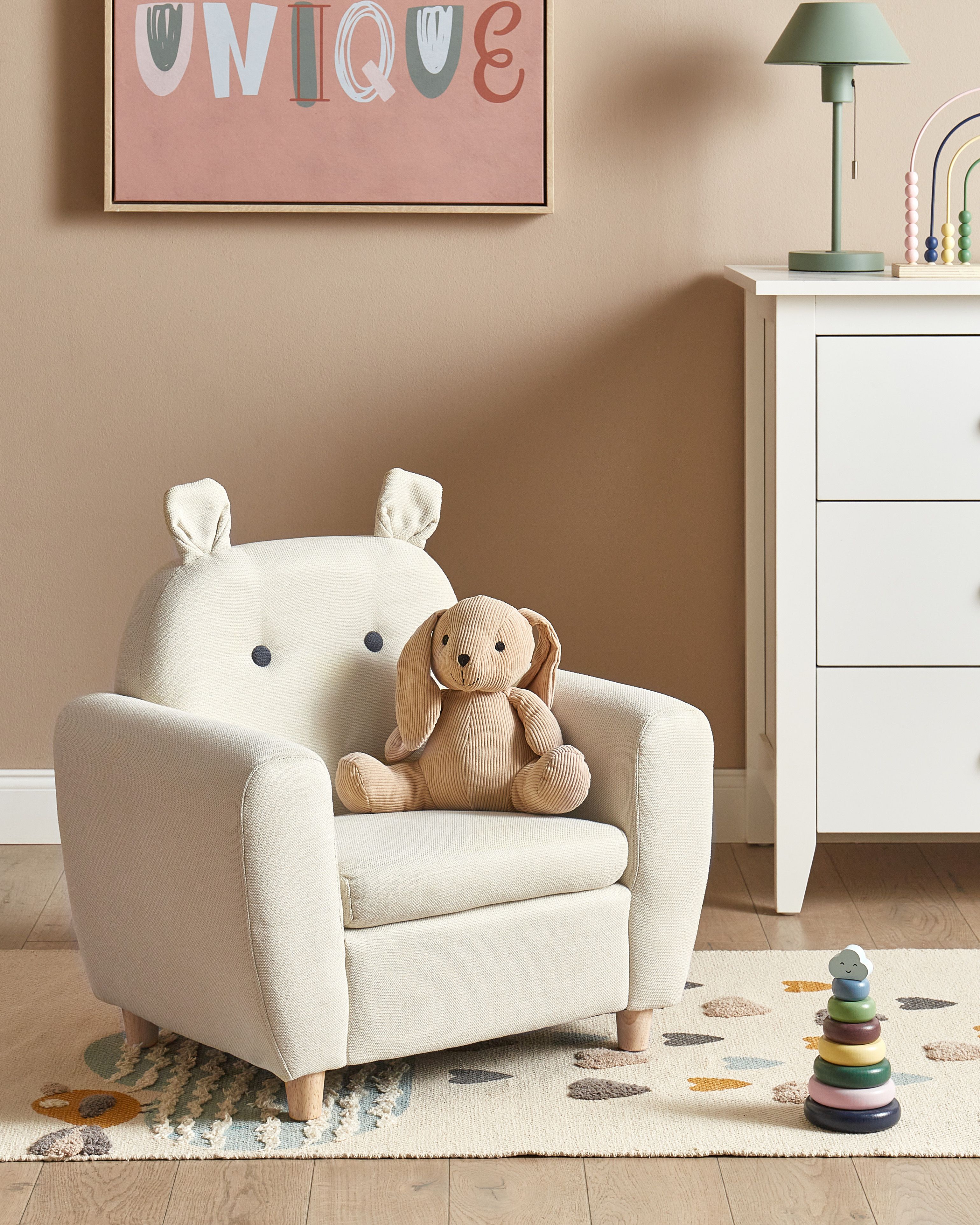 Kids Armchair Hippo MARIBO Fabric Off-White