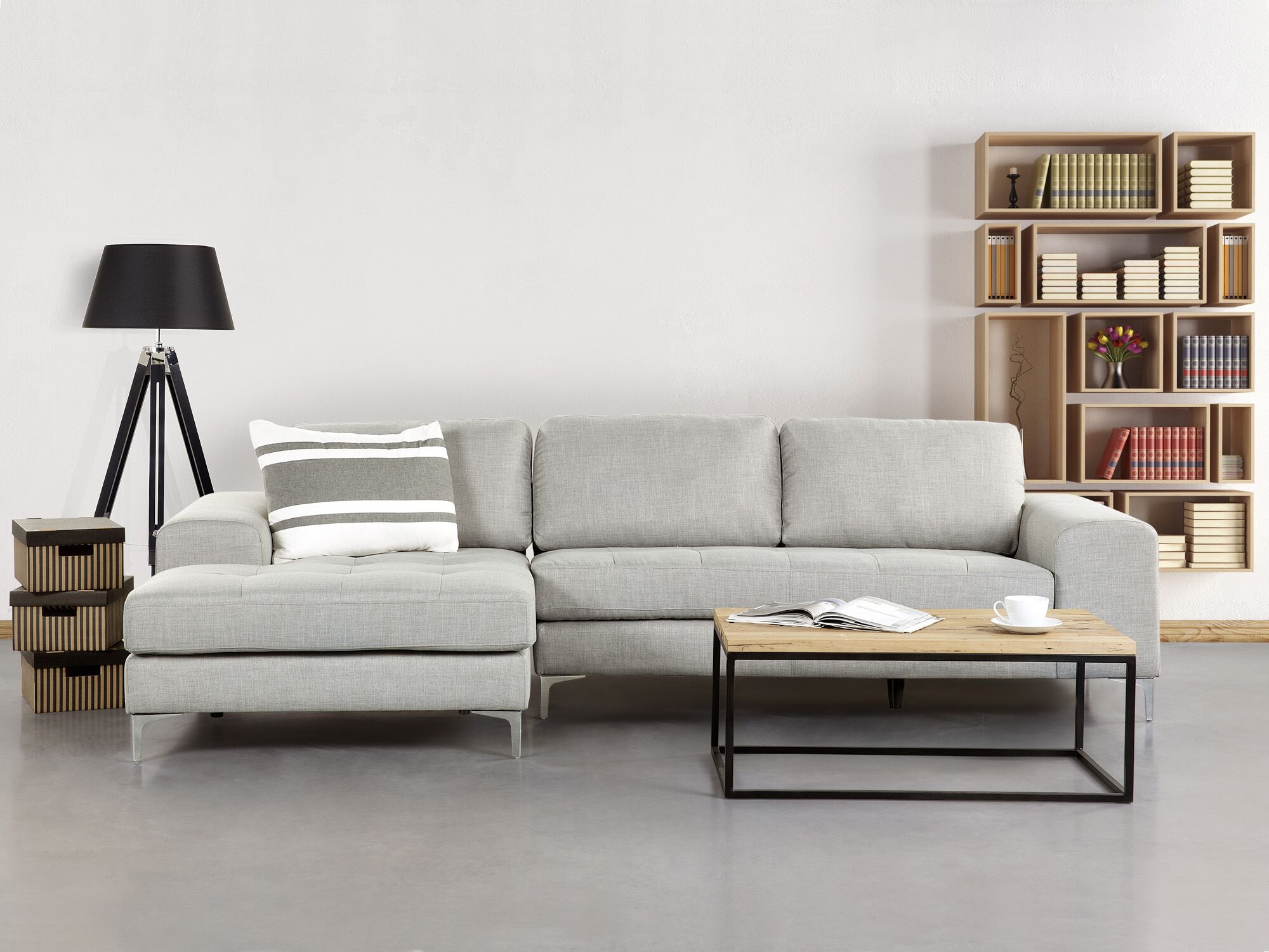 Corner Sofa 4 Seater KIRUNA Fabric Light Grey Right Hand