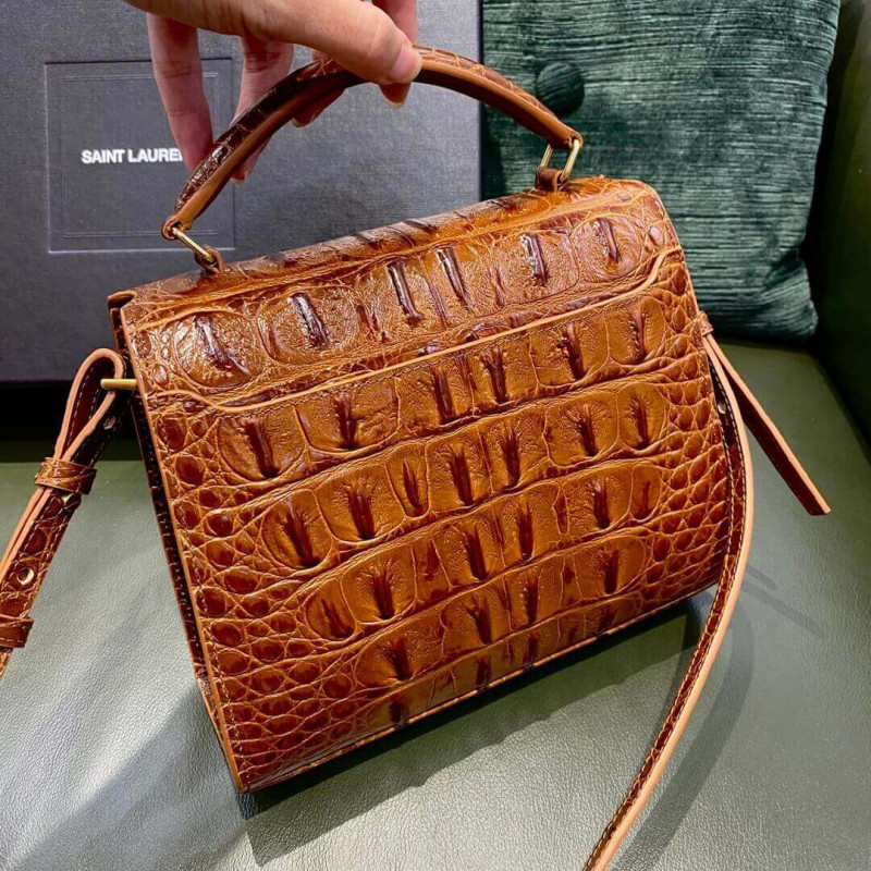 Replica Ysl Saint Laurent Cassandra Mini Top Handle Bag In Caiman Embossed Leather 602716 Brown1:1High-quality replica