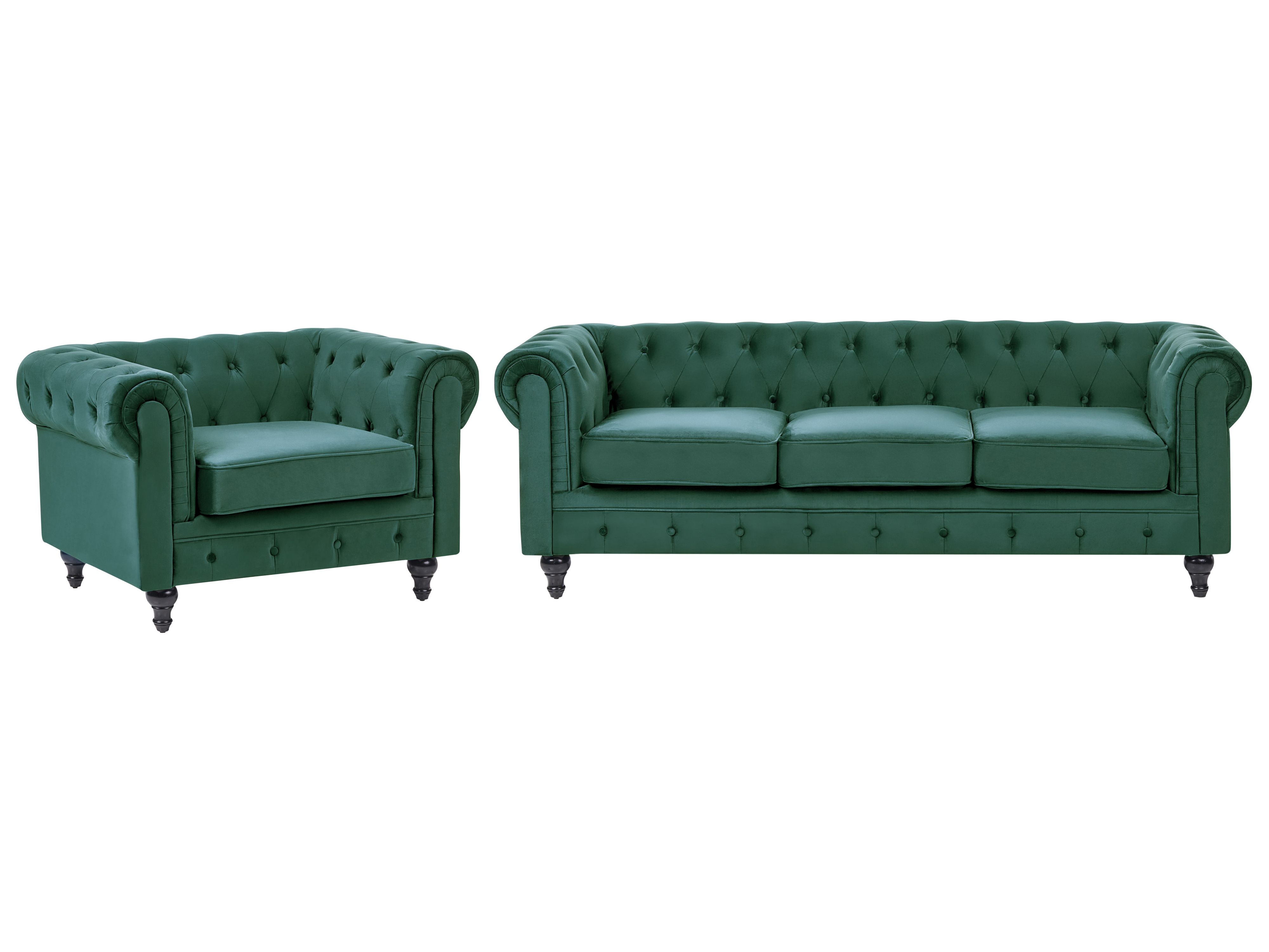 Living Room Set 4 Seater CHESTERFIELD Velvet Emerald Green