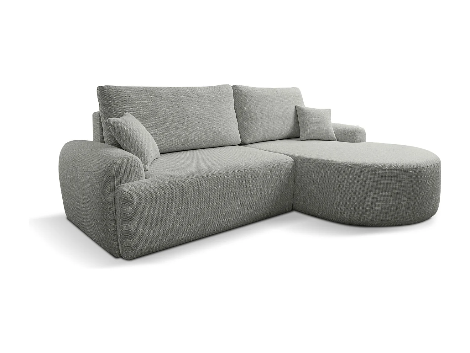 Canapé d’angle droit en tissu tressé gris résistant à l’usure, avec fonction couchage – ARTE PREMIUM