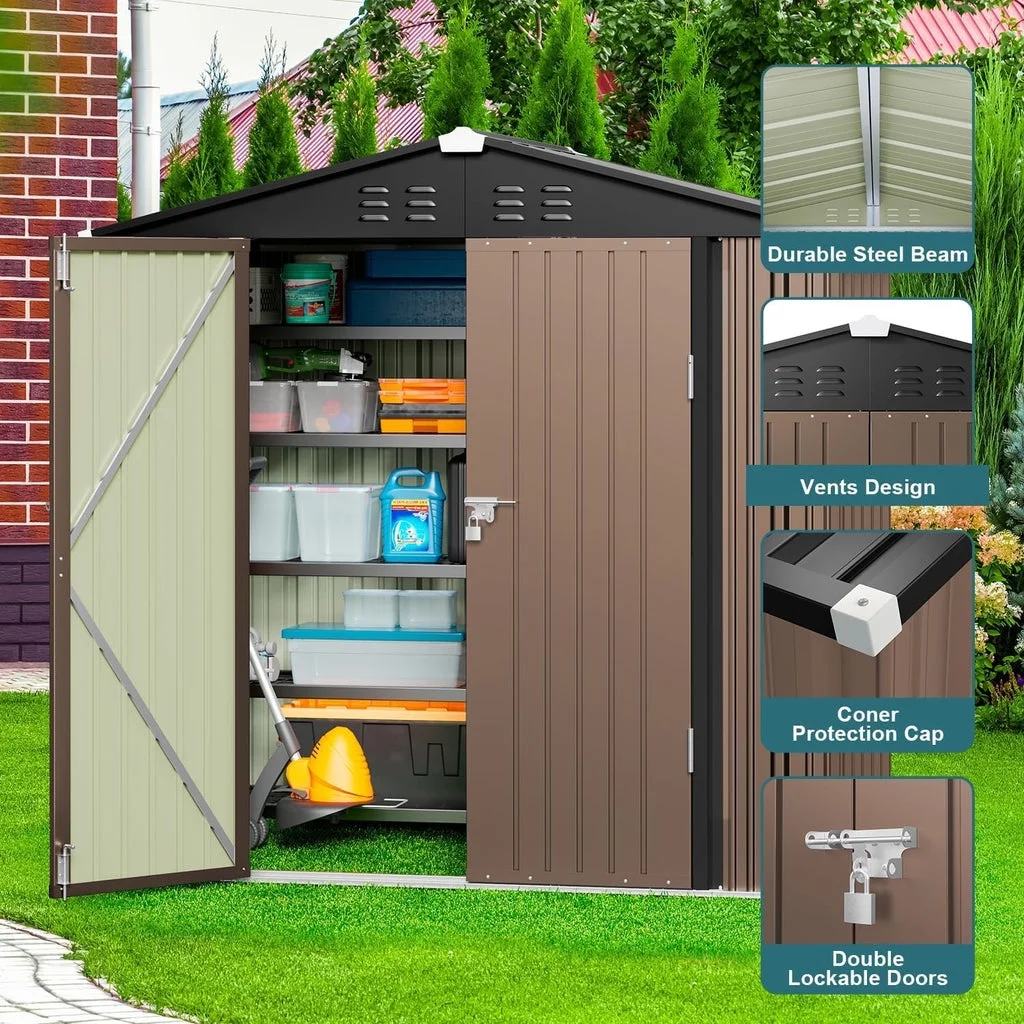 6' x 4' Outdoor Storage Shed on Sale, Aiho Shed & Outdoor Storage Clearance, Metal Storage Shed for Outside, Backyard, Garden & Patio - Dark Gray - Image 24